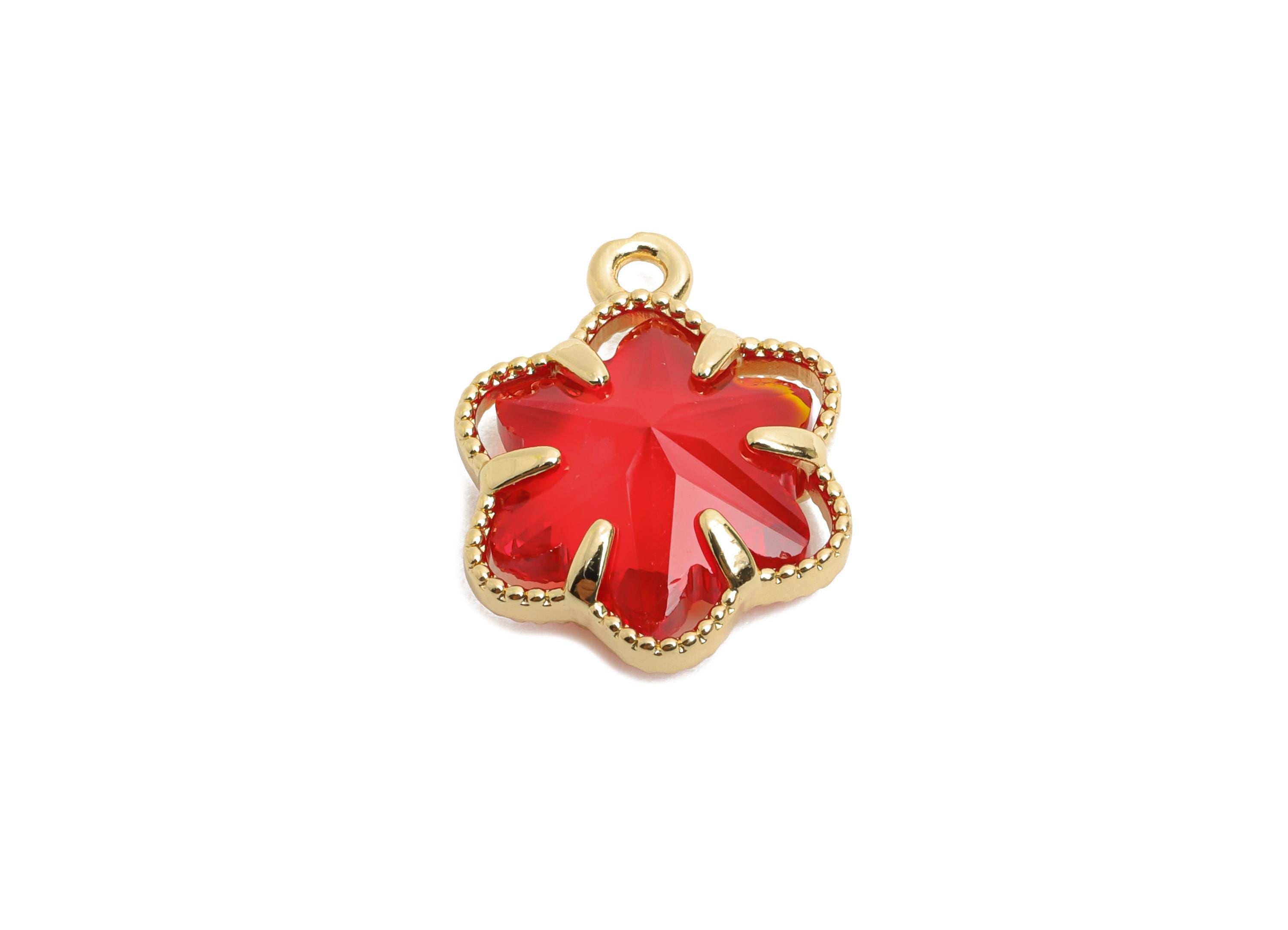 Crystal Flower Charms - Brass Romantic Flower Pendant - For Necklace - Nature Jewelry Accessory - KC Gold Plated - 16.84x13x5.63mm - GS1171 - DOMEDBAZAAR