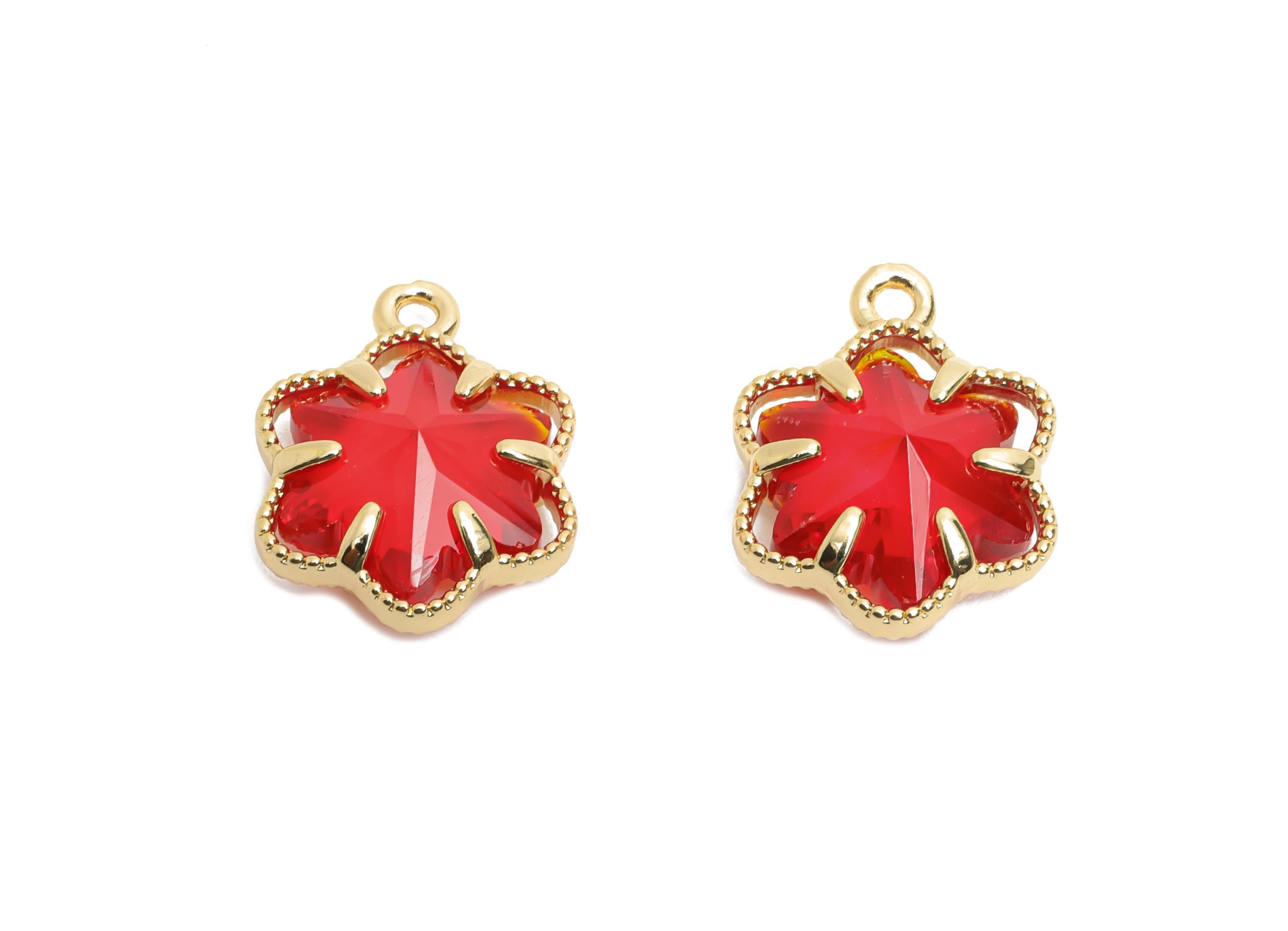 Crystal Flower Charms - Brass Romantic Flower Pendant - For Necklace - Nature Jewelry Accessory - KC Gold Plated - 16.84x13x5.63mm - GS1171 - DOMEDBAZAAR