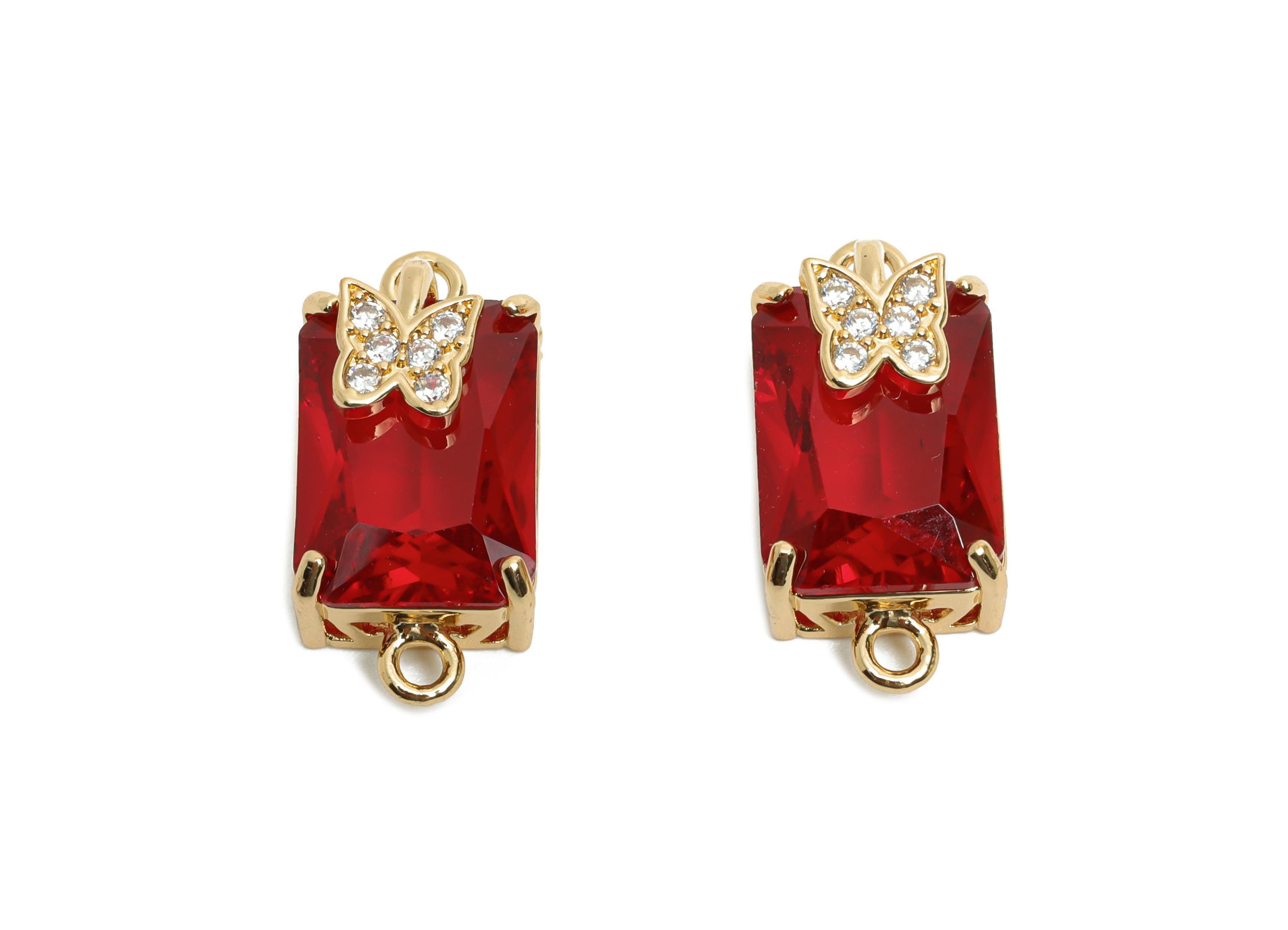 Brass Crystal Butterfly Pendant - Sparkling Red Connector - Faceted Crystal with Butterfly Detail - KC Gold Tone Plated - 20x10x8mm - GS1266 - DOMEDBAZAAR