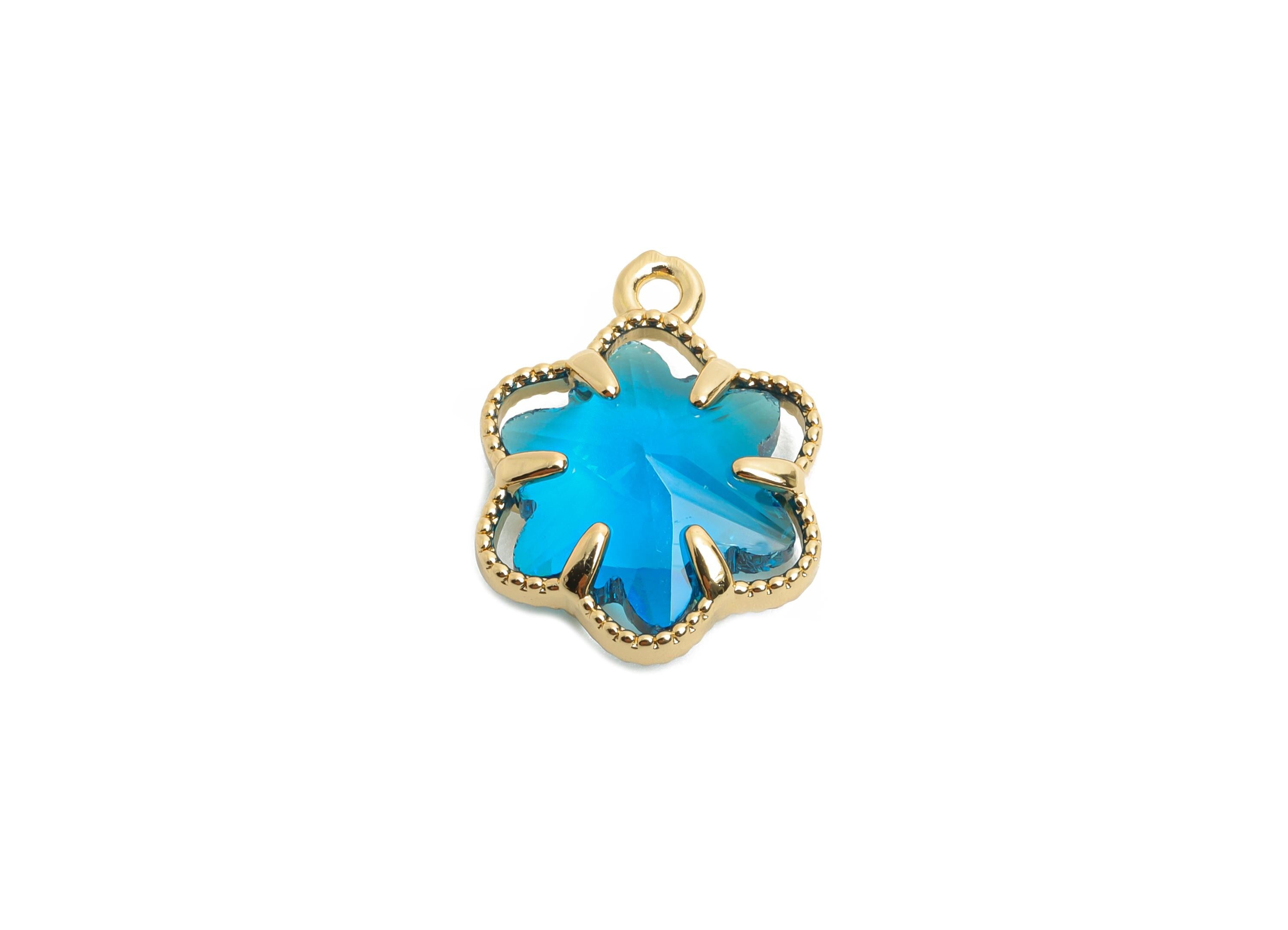 Crystal Flower Charms - Brass Romantic Flower Pendant - For Necklace - Nature Jewelry Accessory - KC Gold Plated - 16.84x13x5.63mm - GS1172 - DOMEDBAZAAR