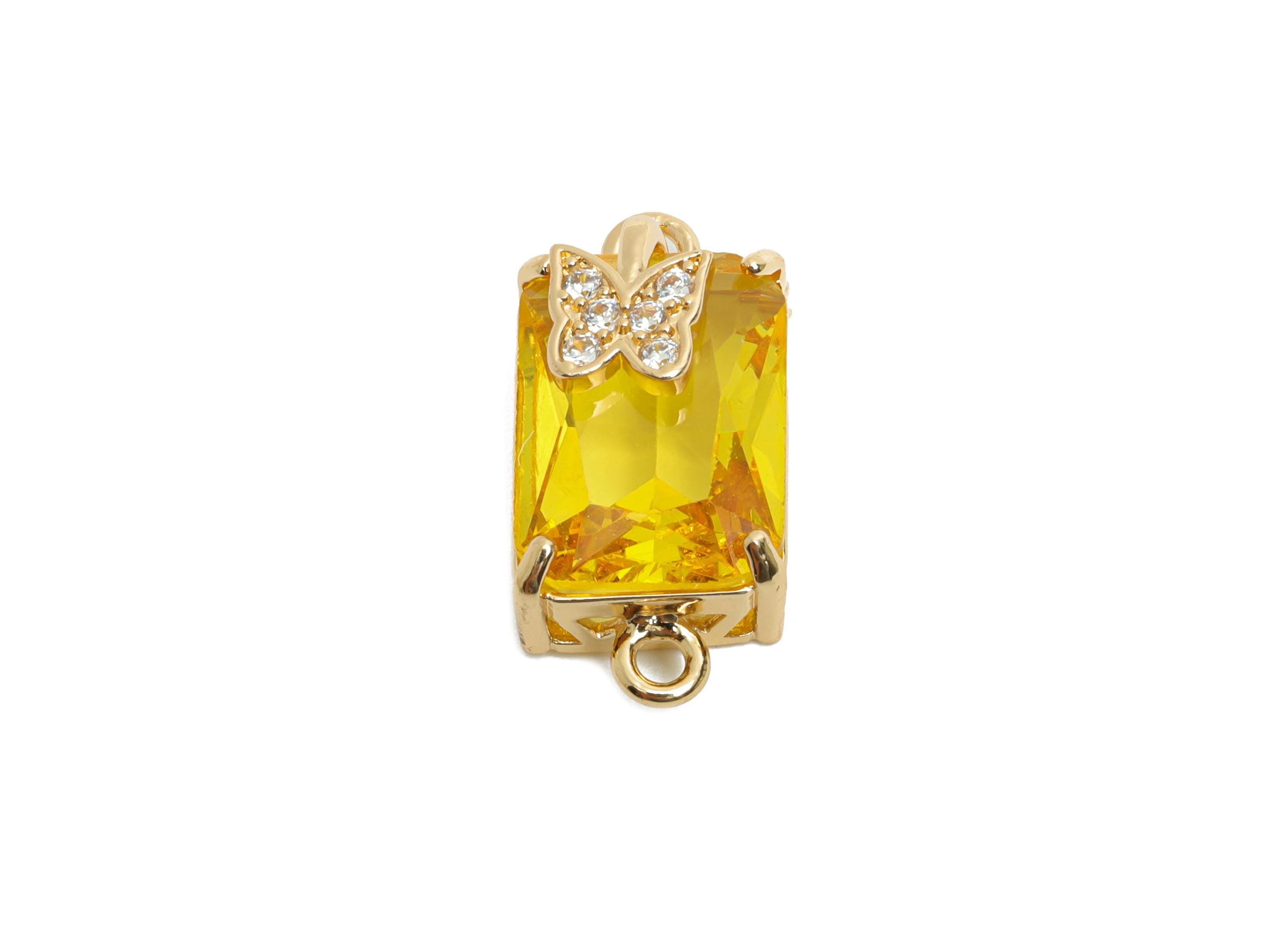 Brass Crystal Butterfly Pendant - Sparkling Yellow Connector - Faceted Crystal Butterfly Detail - KC Gold Tone Plated - 20x10x8mm - GS1267 - DOMEDBAZAAR