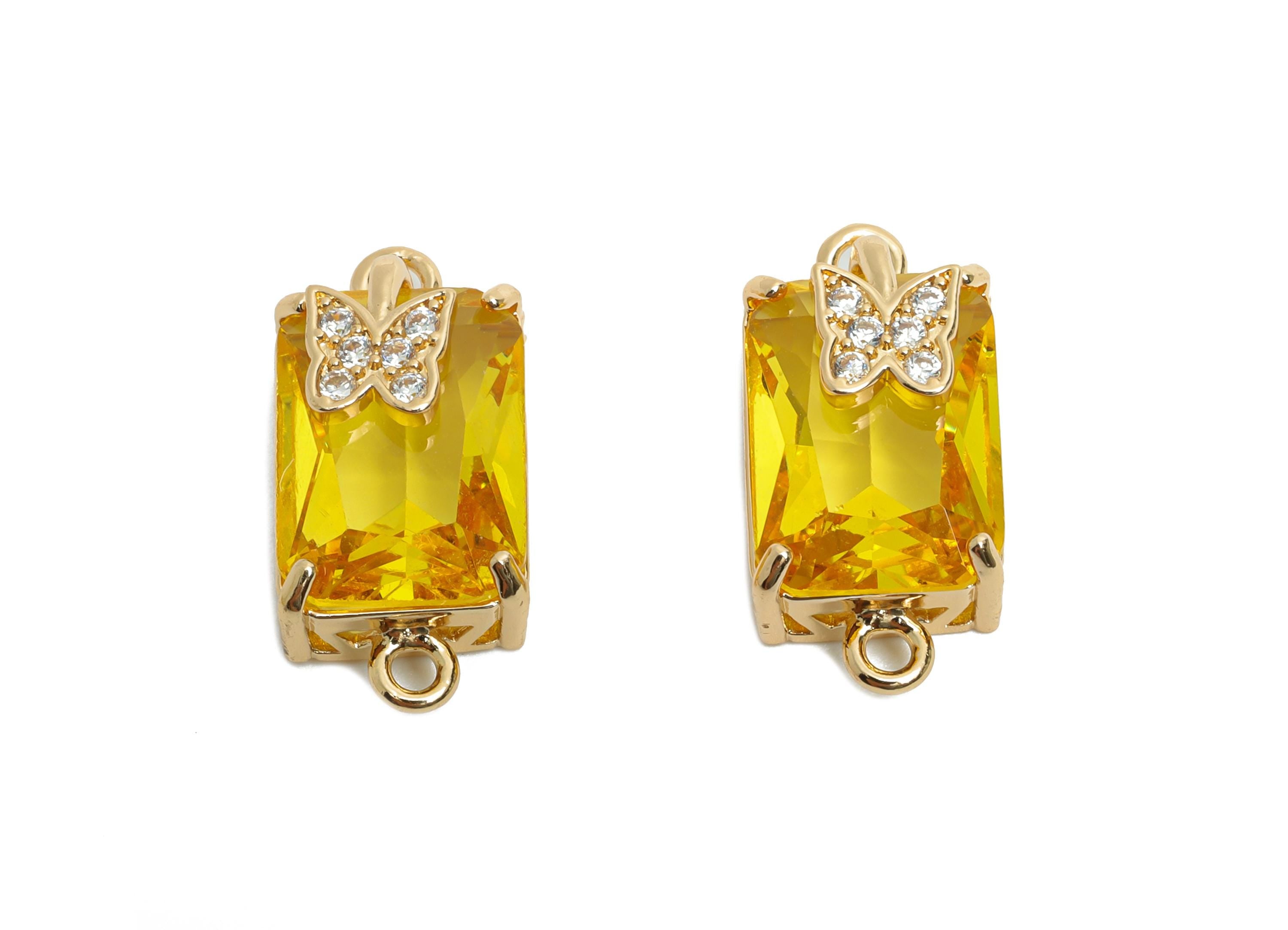 Brass Crystal Butterfly Pendant - Sparkling Yellow Connector - Faceted Crystal Butterfly Detail - KC Gold Tone Plated - 20x10x8mm - GS1267 - DOMEDBAZAAR