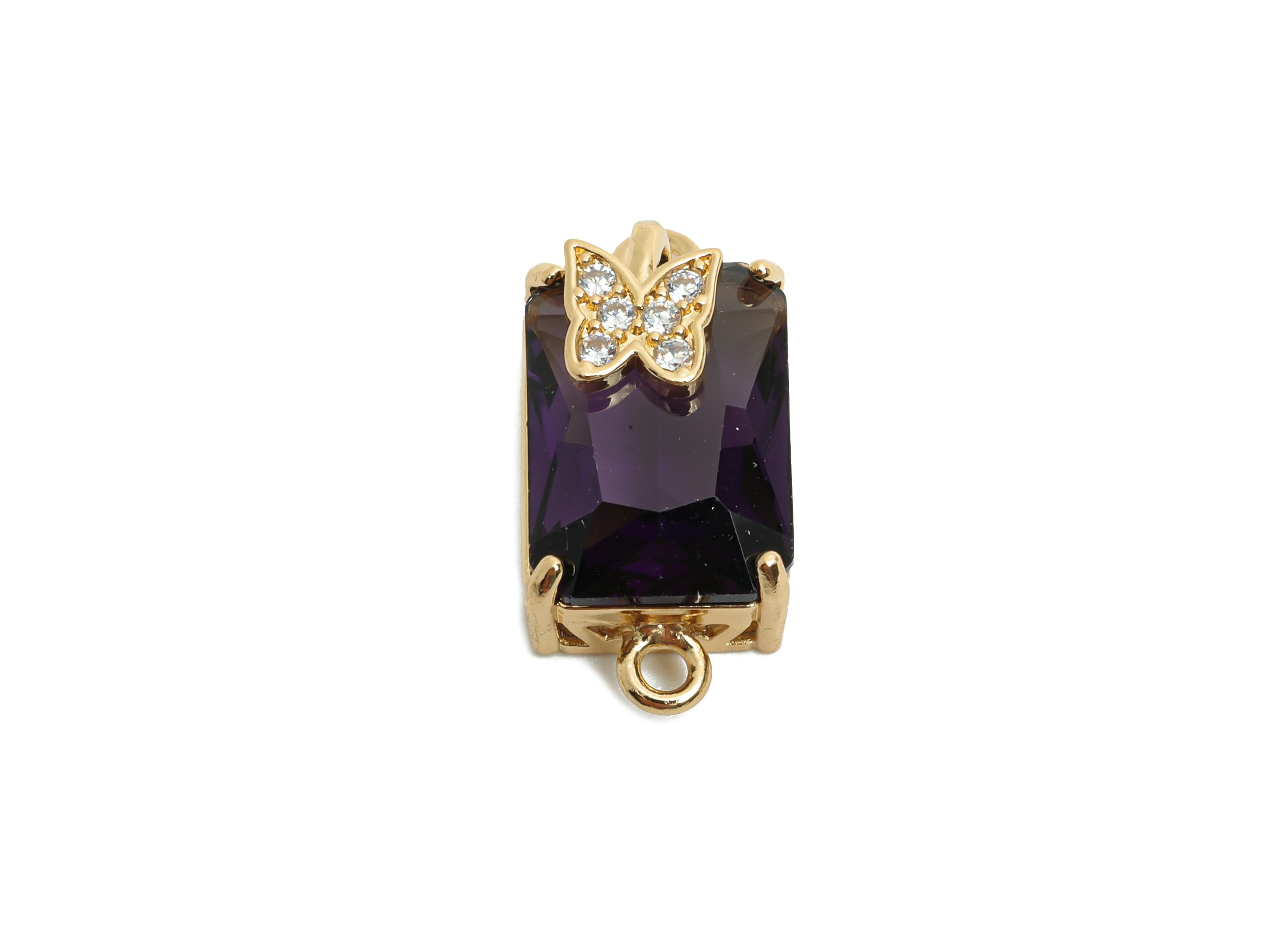 Brass Crystal Butterfly Pendant - Sparkling Purple Connector - Faceted Crystal Butterfly Detail - KC Gold Tone Plated - 20x10x8mm - GS1268 - DOMEDBAZAAR