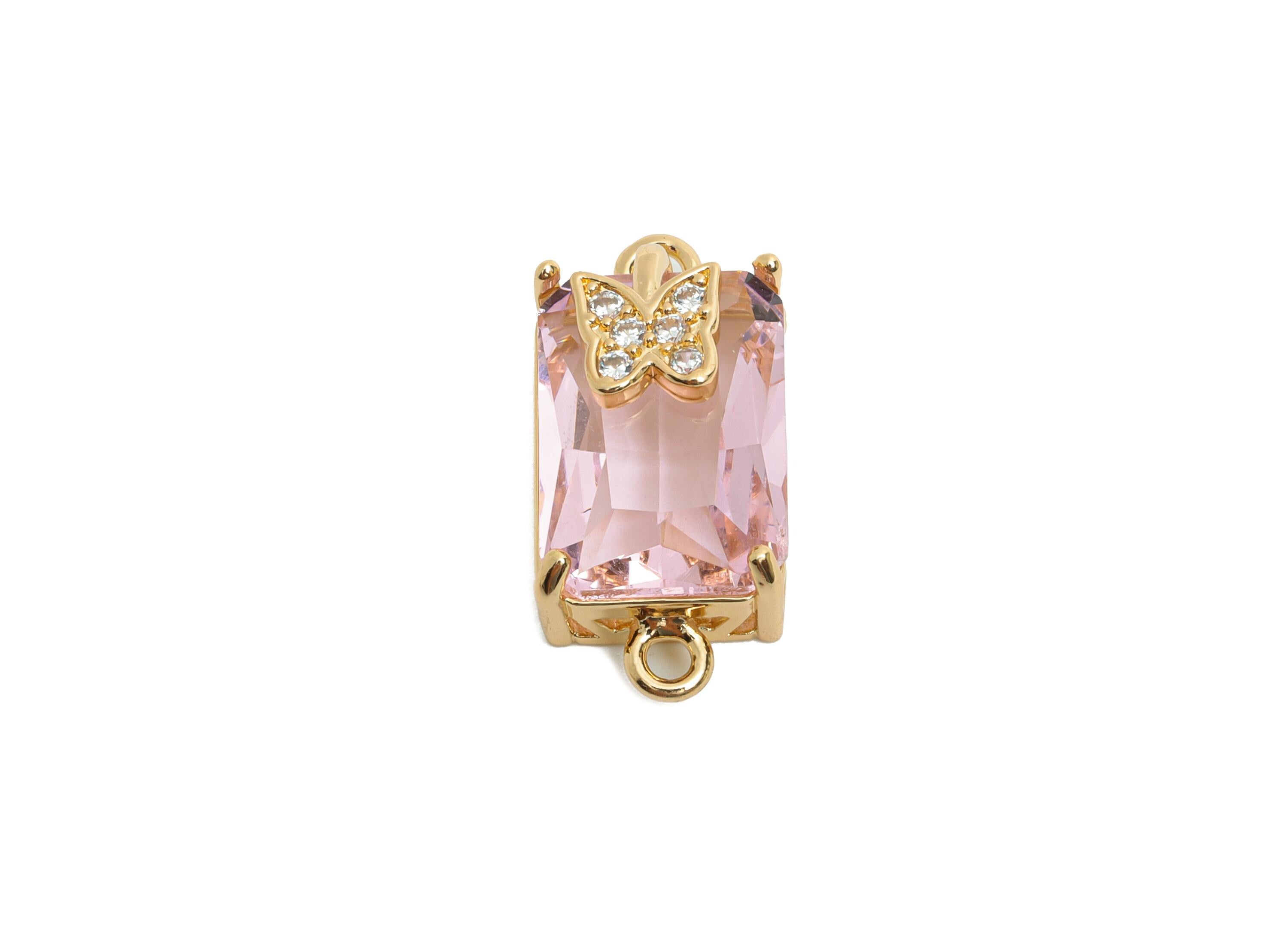 Brass Crystal Butterfly Pendant - Sparkling Pink Connector - Faceted Crystal Butterfly Detail - KC Gold Tone Plated - 20x10x8mm - GS1265 - DOMEDBAZAAR