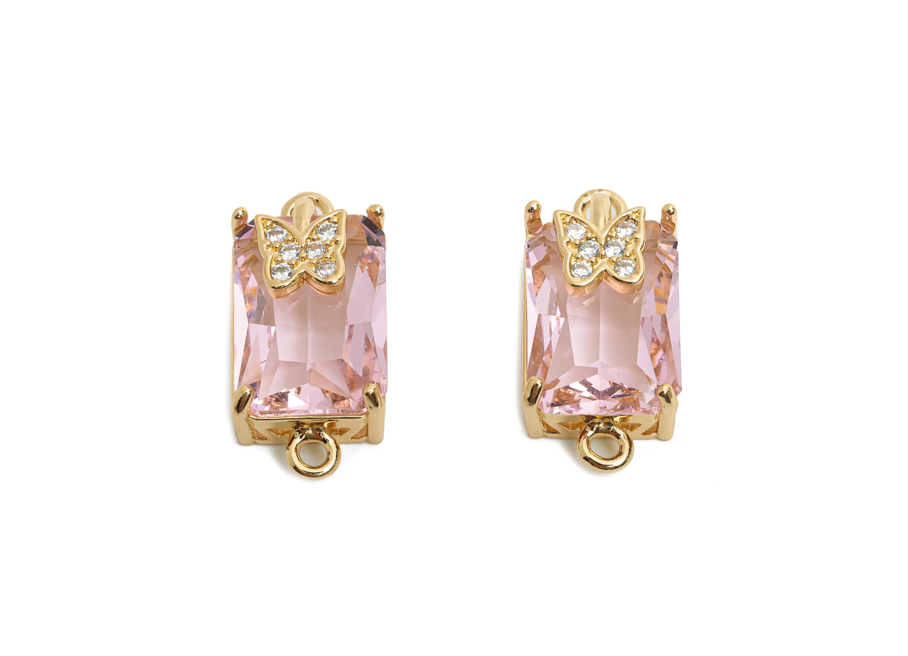 Brass Crystal Butterfly Pendant - Sparkling Pink Connector - Faceted Crystal Butterfly Detail - KC Gold Tone Plated - 20x10x8mm - GS1265 - DOMEDBAZAAR