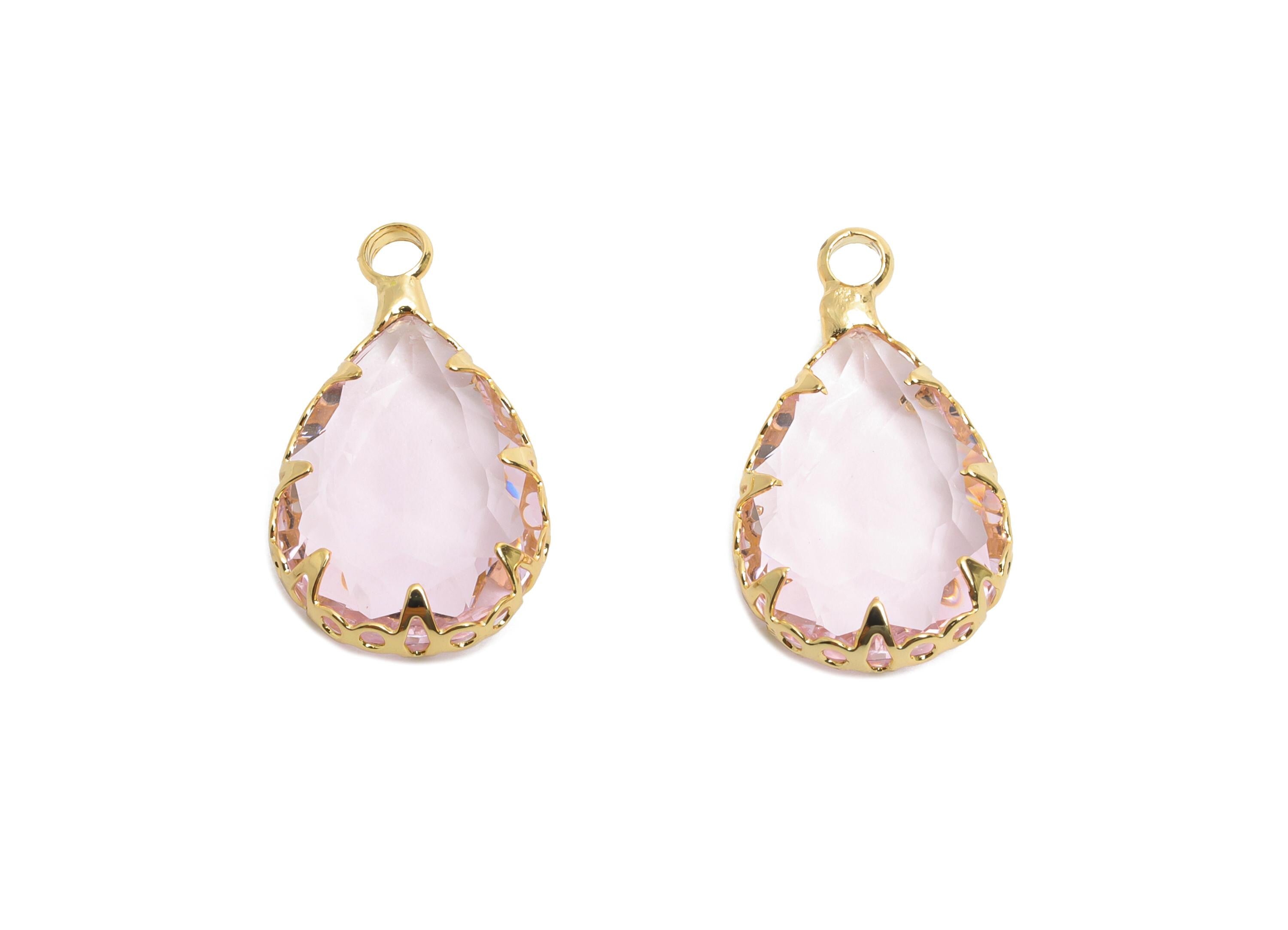 Teardrop Crystal Charms - Brass Pink Faceted Glass Pendant - Romantic Teardrop Jewelry - KC Gold Tone Plated - 18.5x10.6x4.57mm - GS1218 - DOMEDBAZAAR