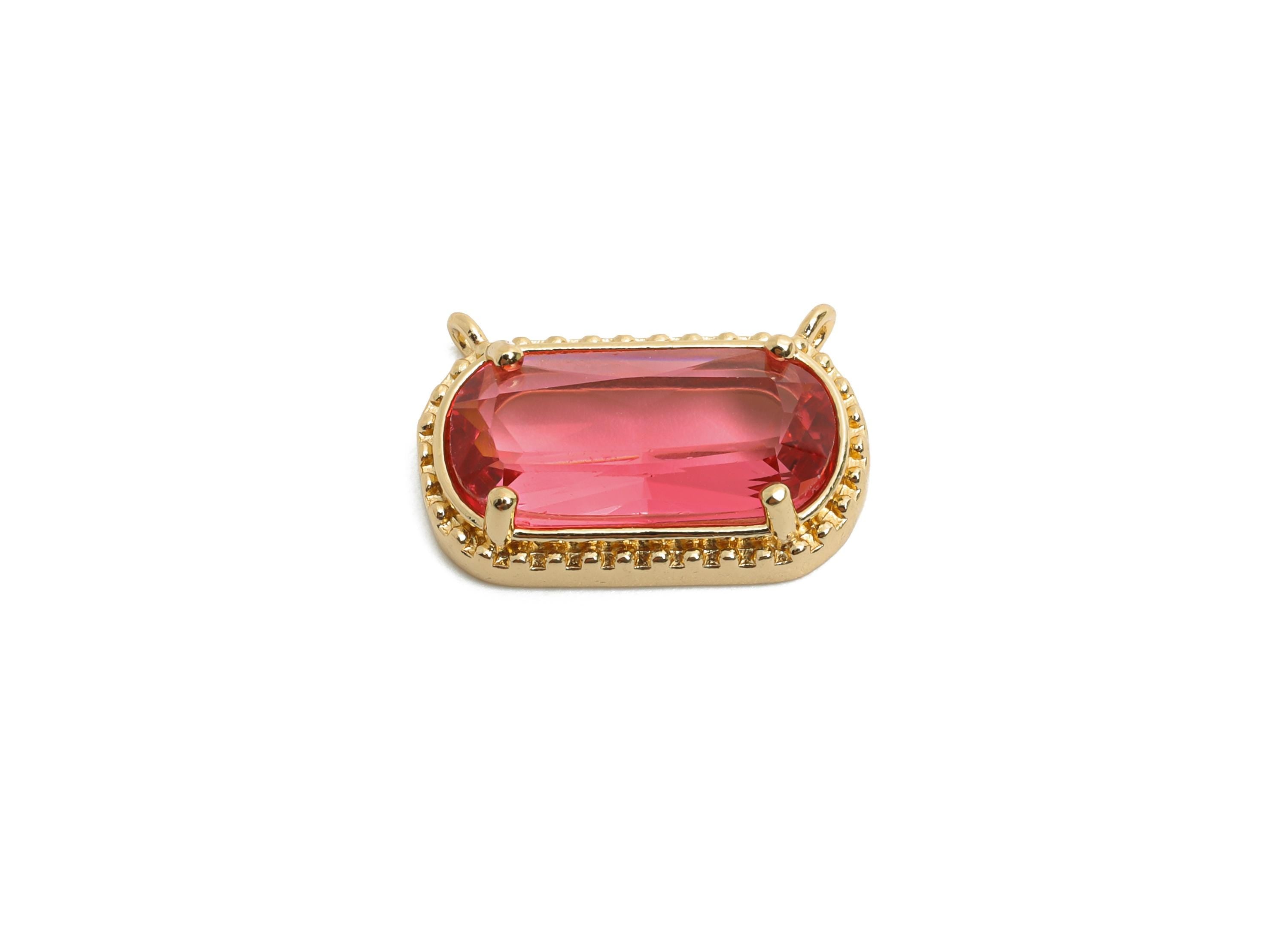 Brass Crystal Oval Pendant - Dainty Sparkling Pink Charm - Modern Oval Rectangular Stone Pendant - KC Gold Tone Plated - 16x11x4mm - GS1276 - DOMEDBAZAAR
