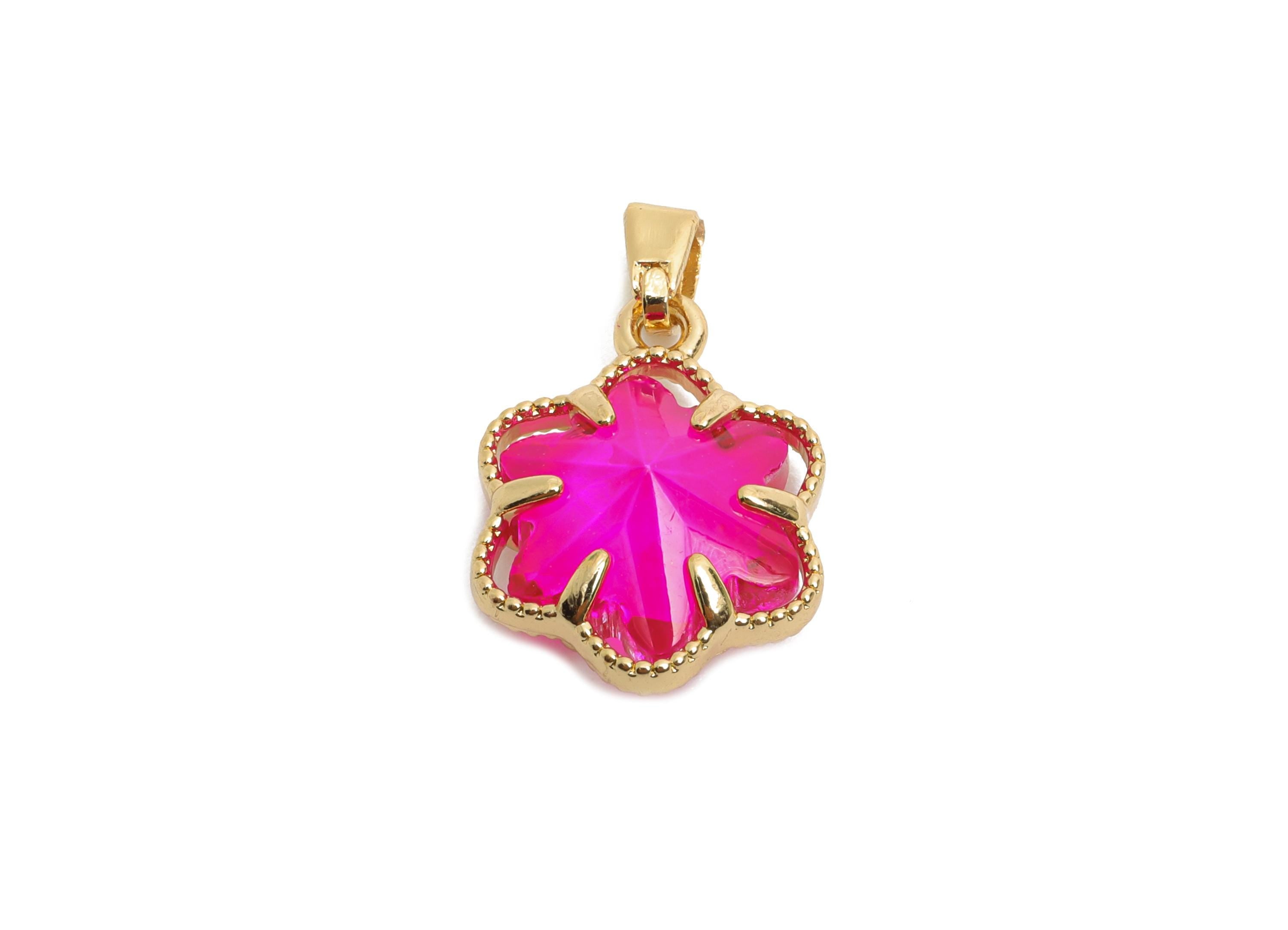 Crystal Flower Pendant - Brass Romantic Flower Pendant - For Necklace - Nature Jewelry Accessory - KC Gold Plated - 16.84x13x5.63mm - GS1170 - DOMEDBAZAAR