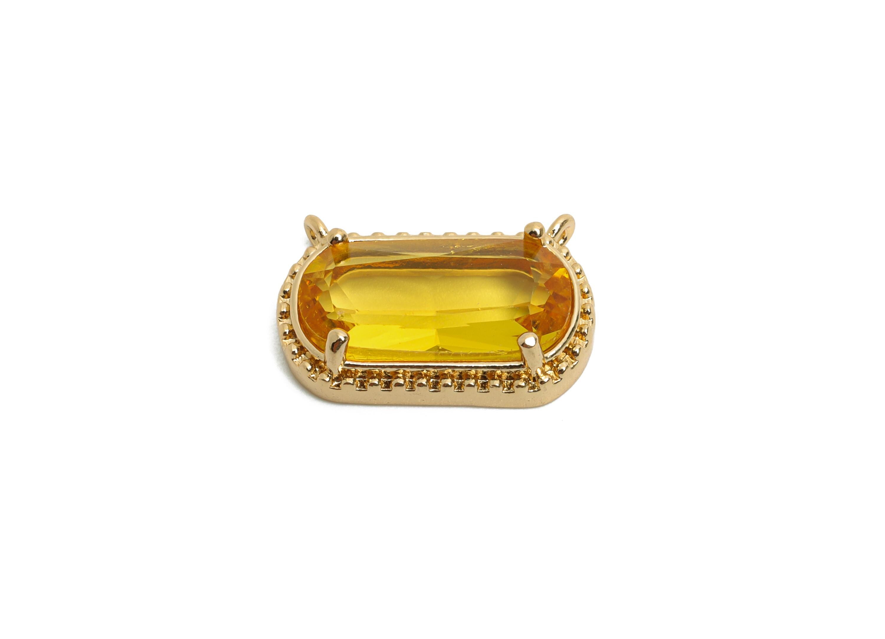 Brass Crystal Oval Pendant - Dainty Sparkling Yellow Charm - Modern Oval Rectangular Stone Pendant - KC Gold Tone Plated - 16x11x4mm -GS1290 - DOMEDBAZAAR