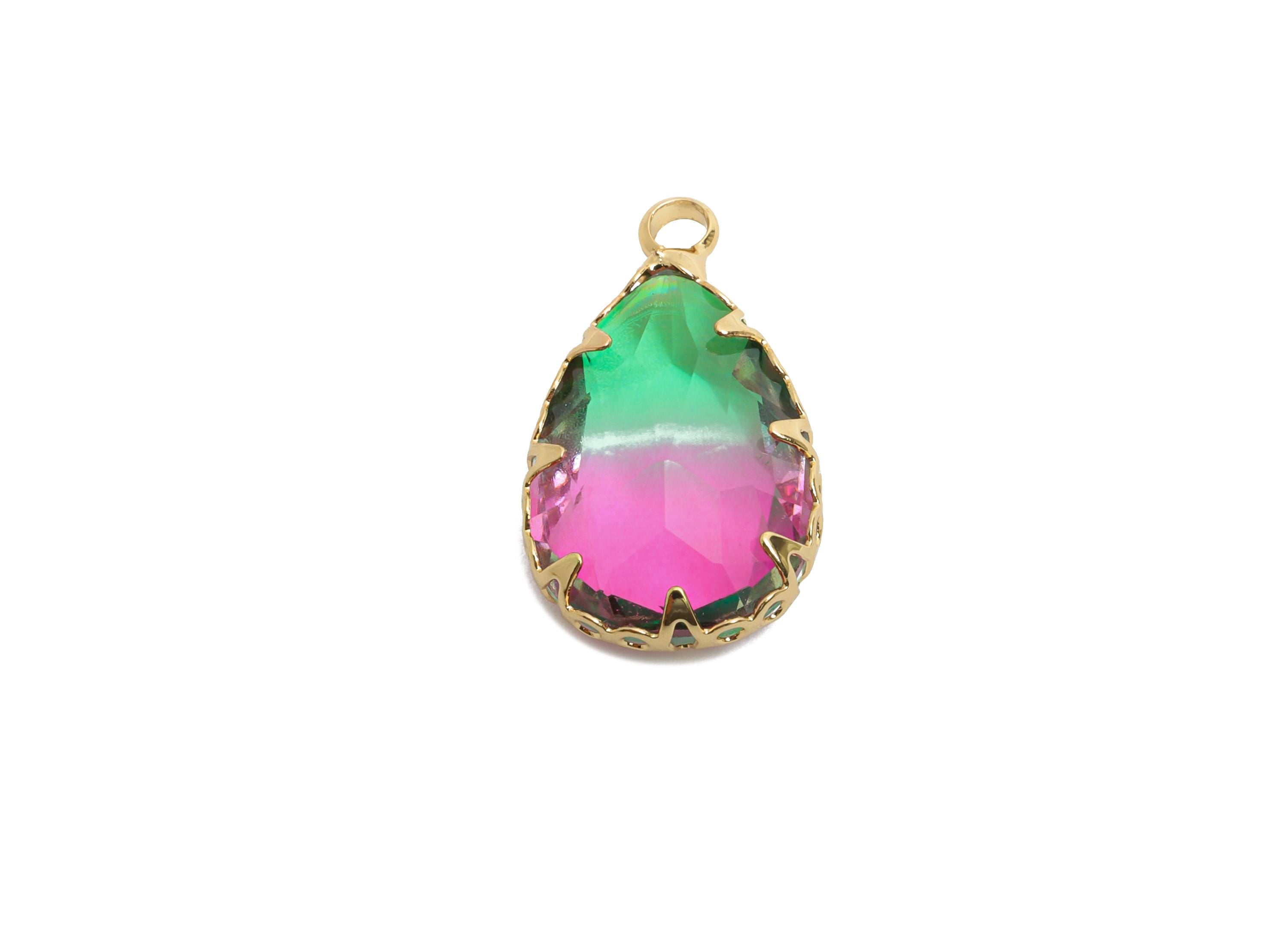 Teardrop Glass Pendant - Brass Rainbow Crystal Charm - Teardrop Crystal Pendant - Radiant Jewelry - KC Gold Plated - 16x10.2x5mm - GS1271 - DOMEDBAZAAR