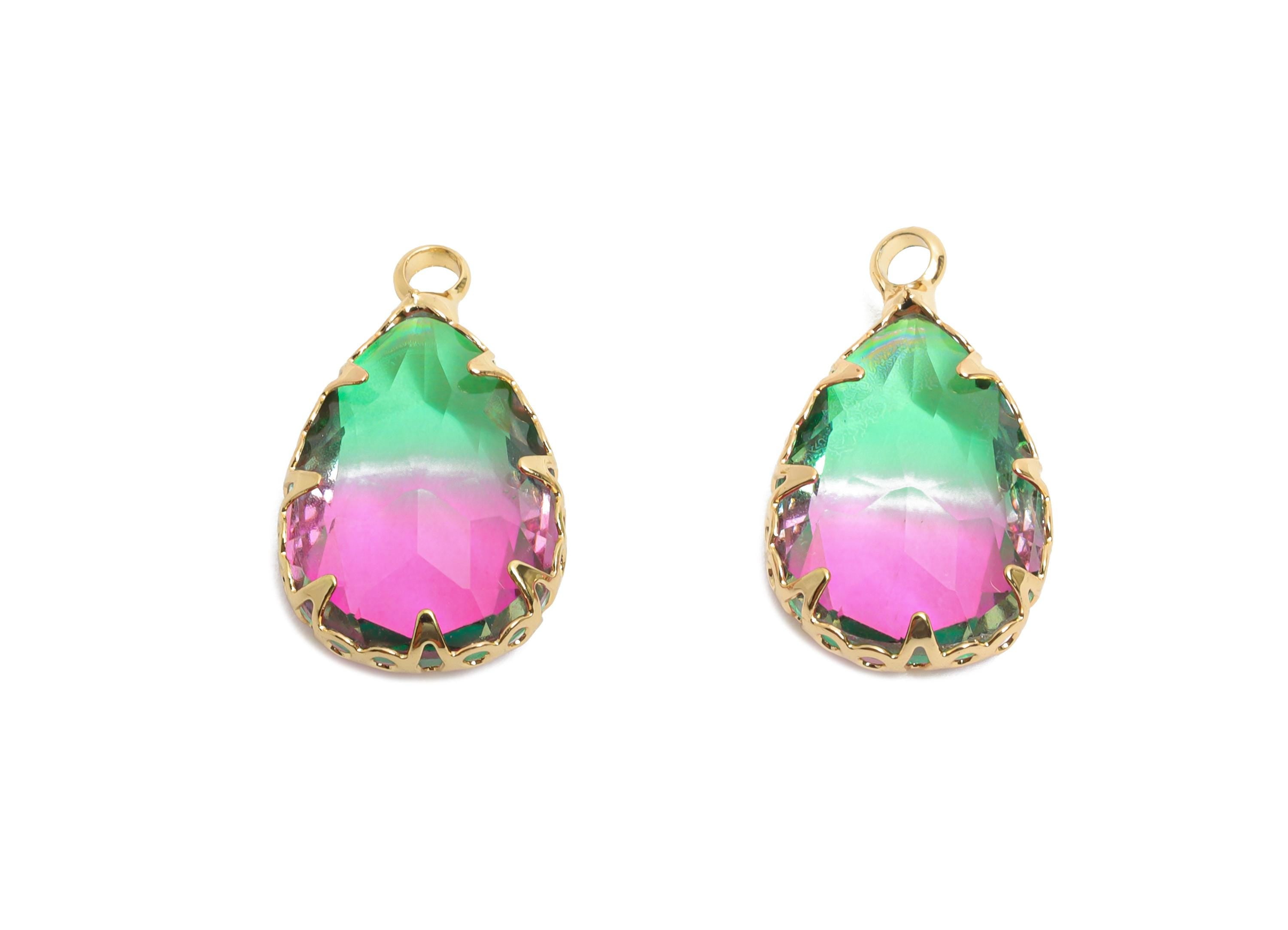 Teardrop Glass Pendant - Brass Rainbow Crystal Charm - Teardrop Crystal Pendant - Radiant Jewelry - KC Gold Plated - 16x10.2x5mm - GS1271 - DOMEDBAZAAR