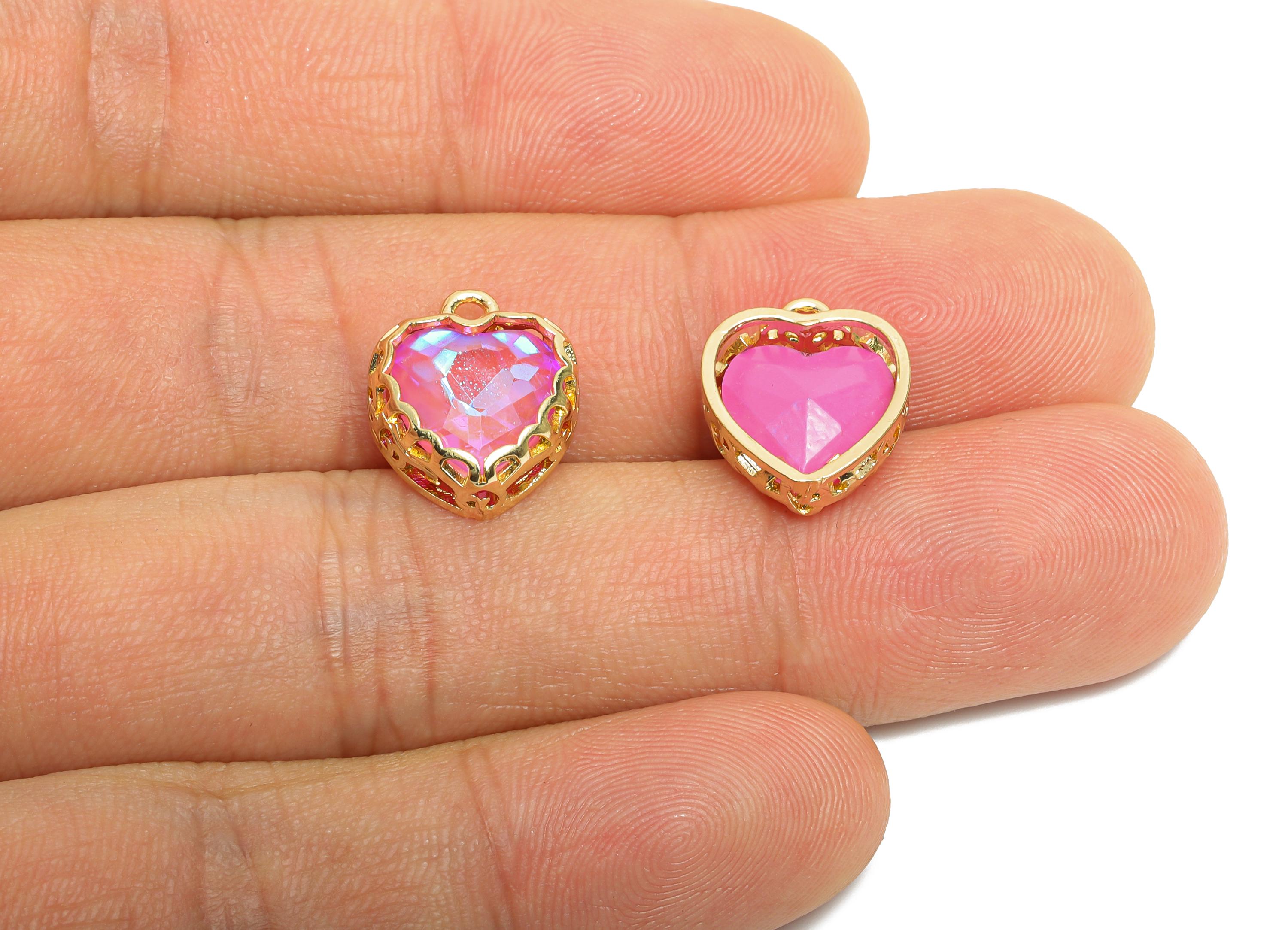 Brass Heart Crystal Charms - Elegant Faceted Crystal Necklace Pendant - Shimmering Jewelry DIY - KC Gold Plated - 14.4x12x5.16mm - GS1184 - DOMEDBAZAAR