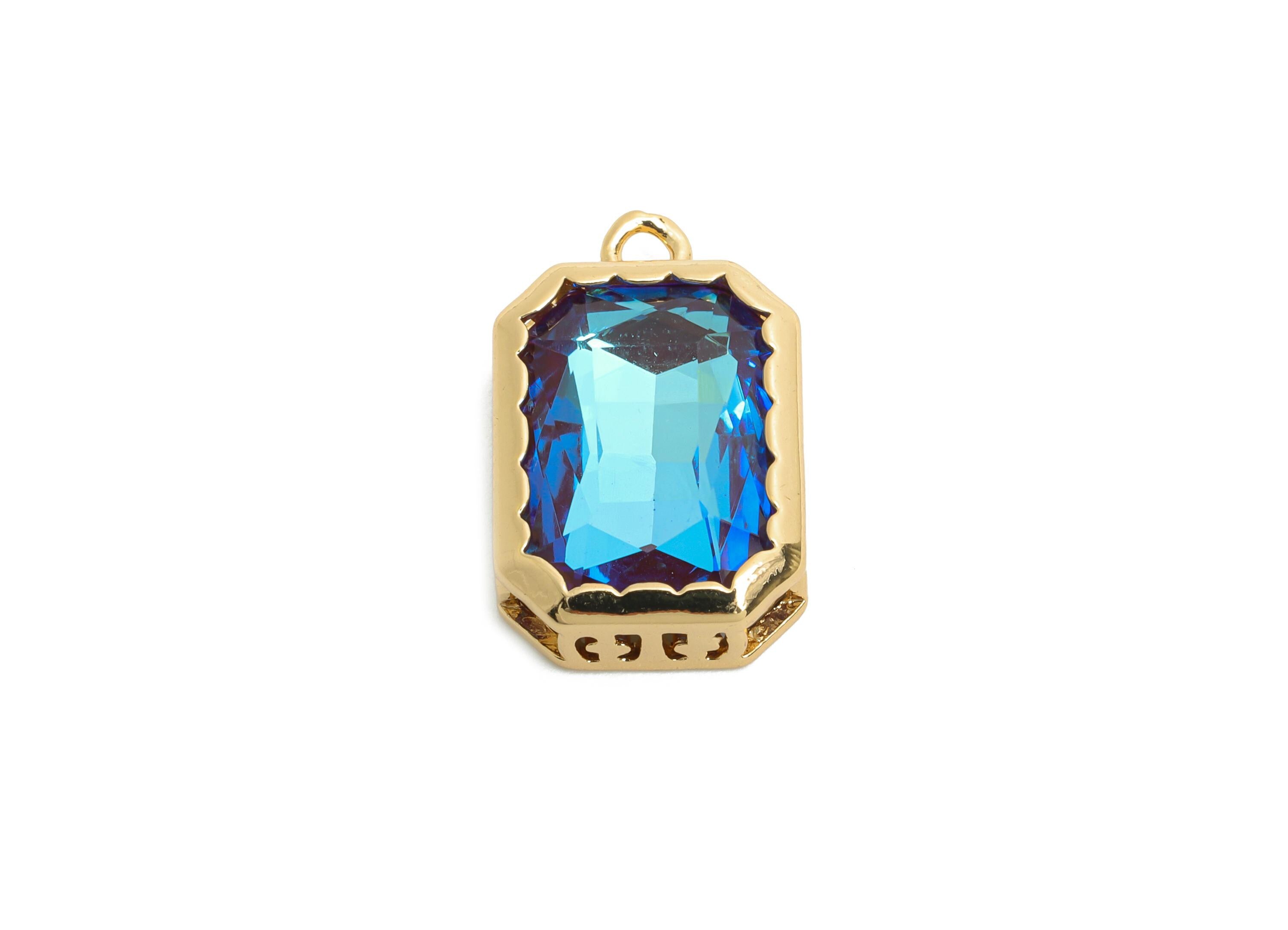 Faceted Rectangle Crystal Charms - Brass Faceted Glass Pendant - Elegant Gold-Framed Jewelry - KC Gold Plated - 18.87x12.14x5mm - GS1166 - DOMEDBAZAAR