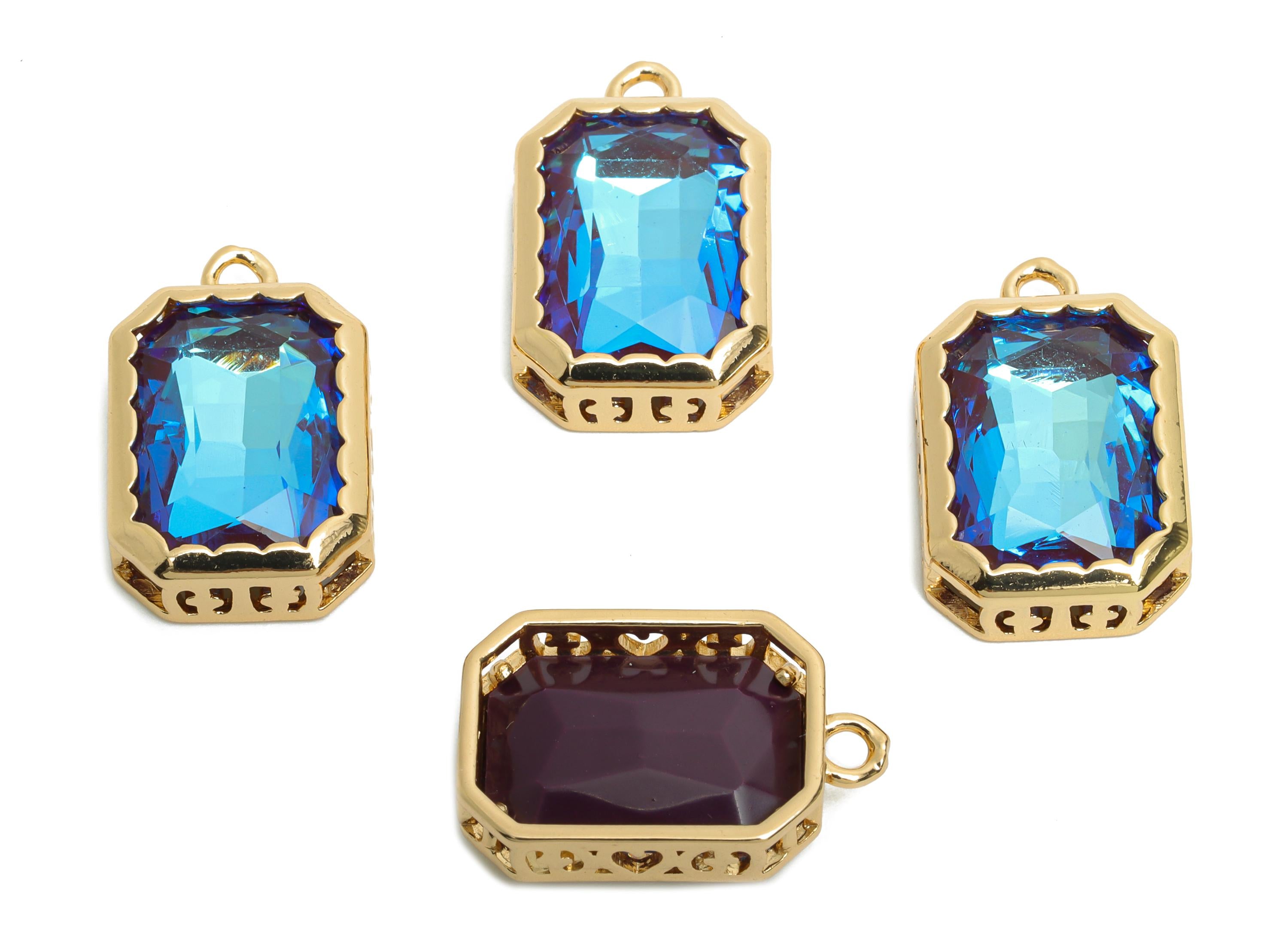 Faceted Rectangle Crystal Charms - Brass Faceted Glass Pendant - Elegant Gold-Framed Jewelry - KC Gold Plated - 18.87x12.14x5mm - GS1166 - DOMEDBAZAAR