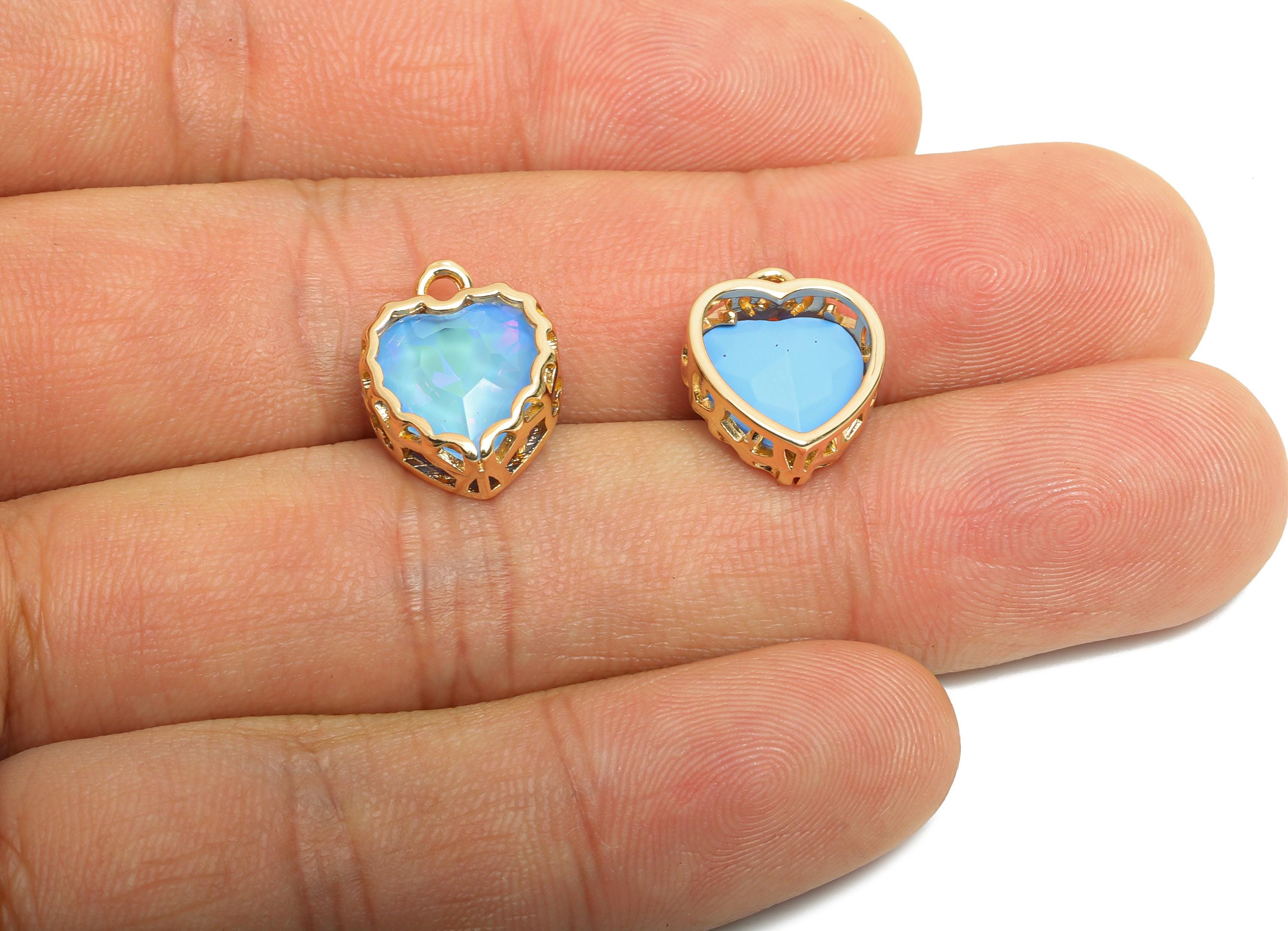 Brass Heart Crystal Charms - Elegant Blue Crystal Necklace Pendant - Shimmering Jewelry DIY - KC Gold Tone Plated - 14.4x12x5.16mm - GS1185 - DOMEDBAZAAR