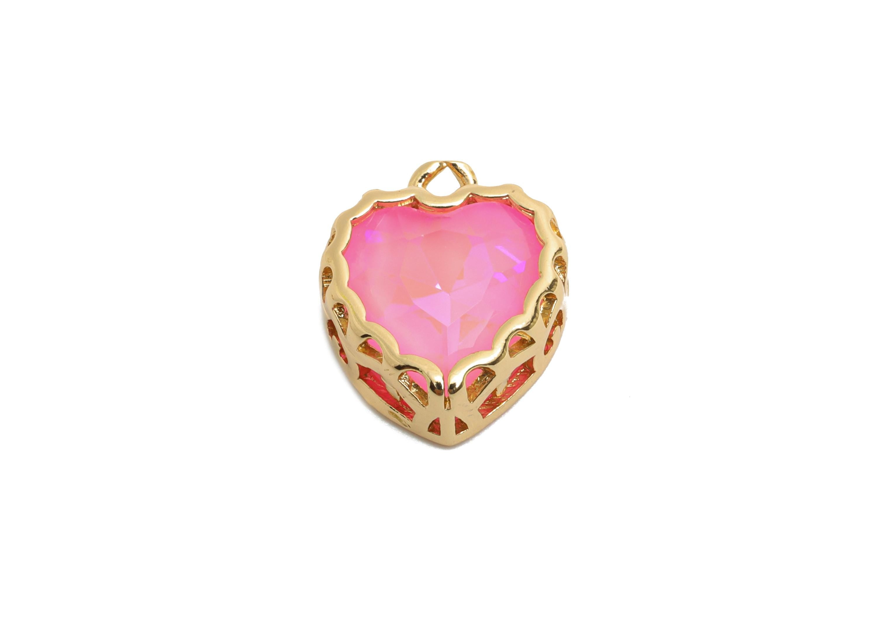 Brass Heart Crystal Charms - Elegant Crystal Pendant - For Necklace - Shimmering Jewelry DIY - KC Gold Tone Plated - 14.4x12x5.16mm - GS1183 - DOMEDBAZAAR
