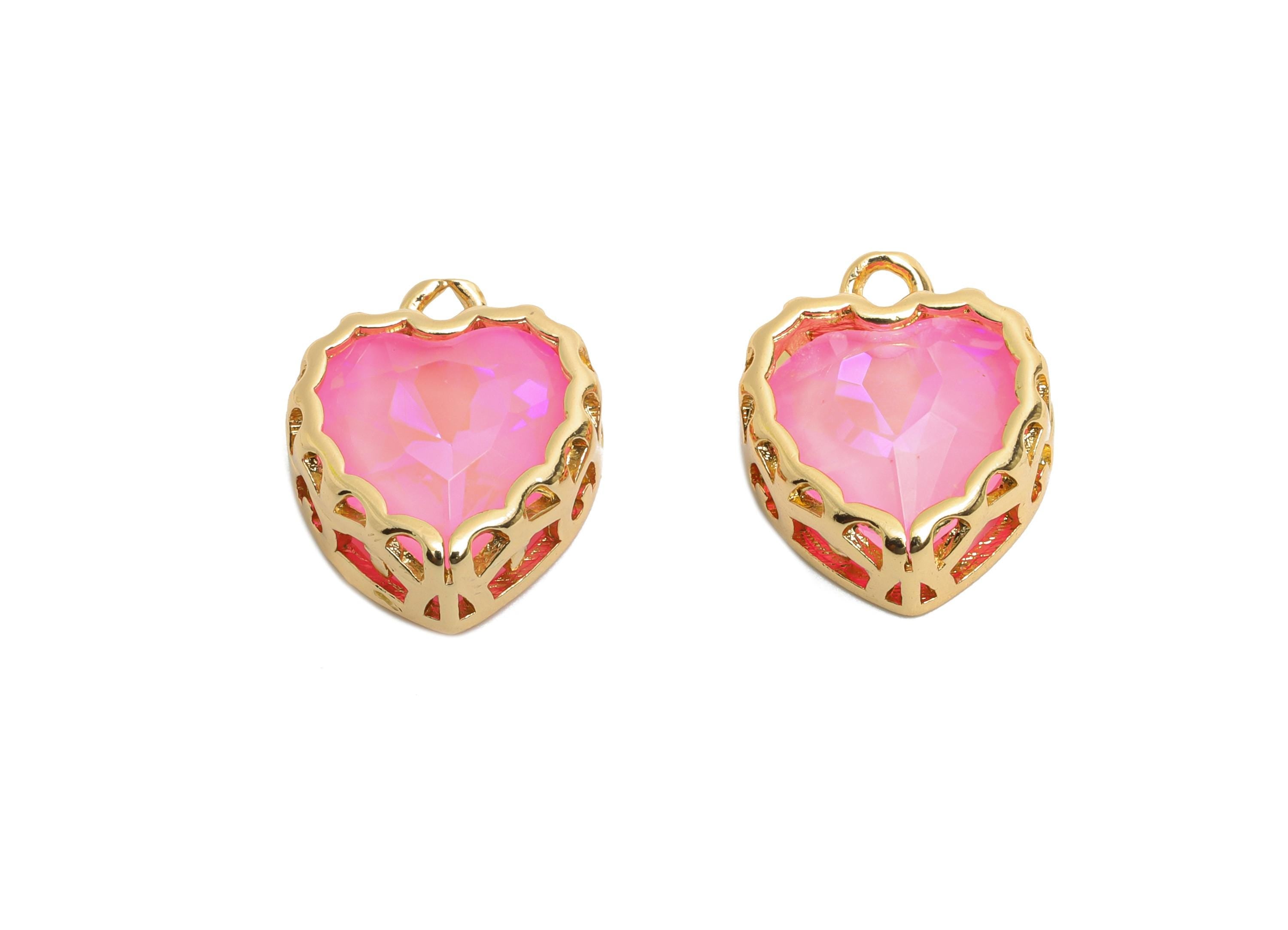 Brass Heart Crystal Charms - Elegant Crystal Pendant - For Necklace - Shimmering Jewelry DIY - KC Gold Tone Plated - 14.4x12x5.16mm - GS1183 - DOMEDBAZAAR
