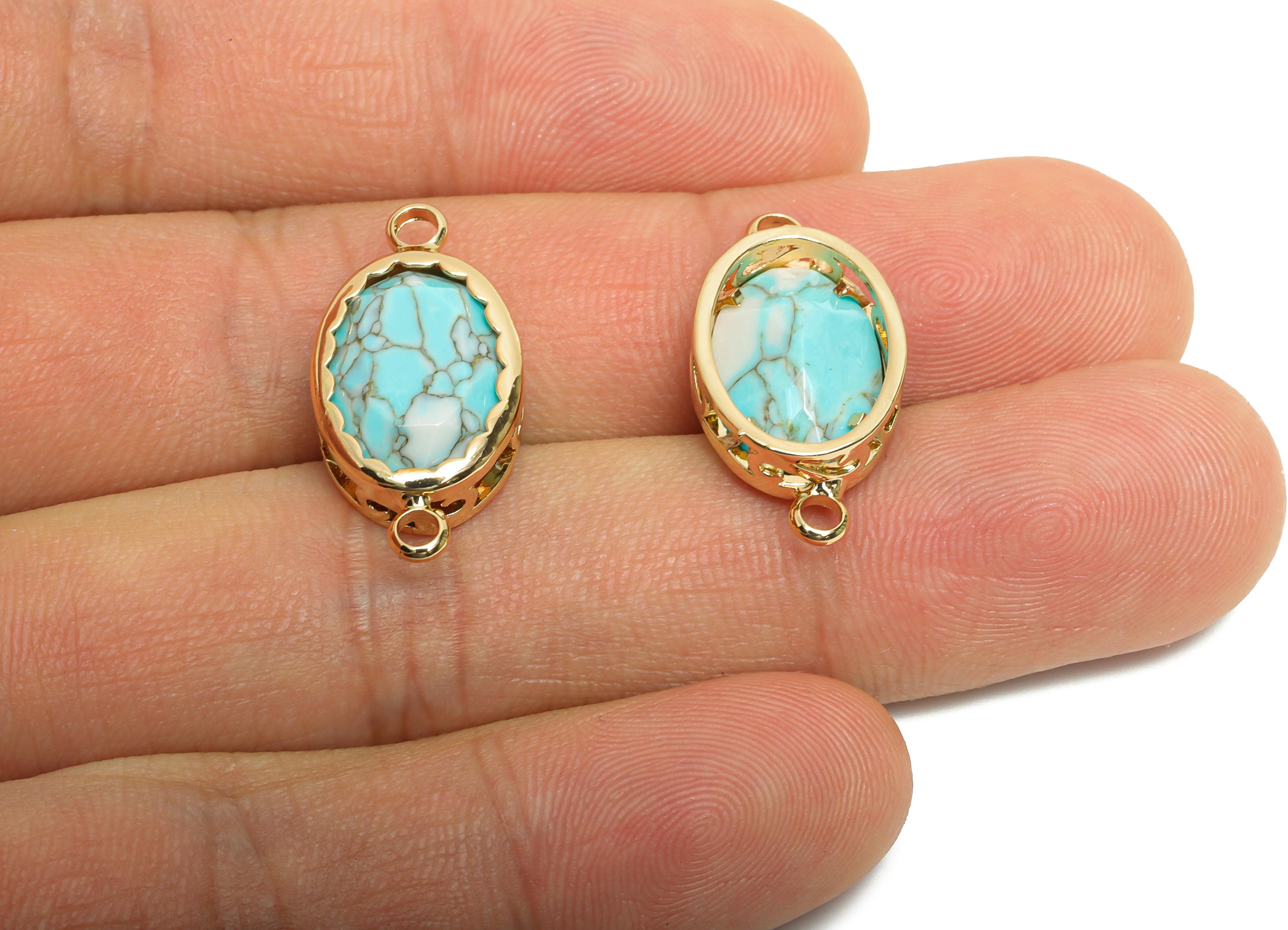 Brass Oval Glass Connector - Dainty Artisan Glass Connector - Dainty Gold and Crystal Connector - KC Gold Plated - 23x12x6mm - GS1258 - DOMEDBAZAAR