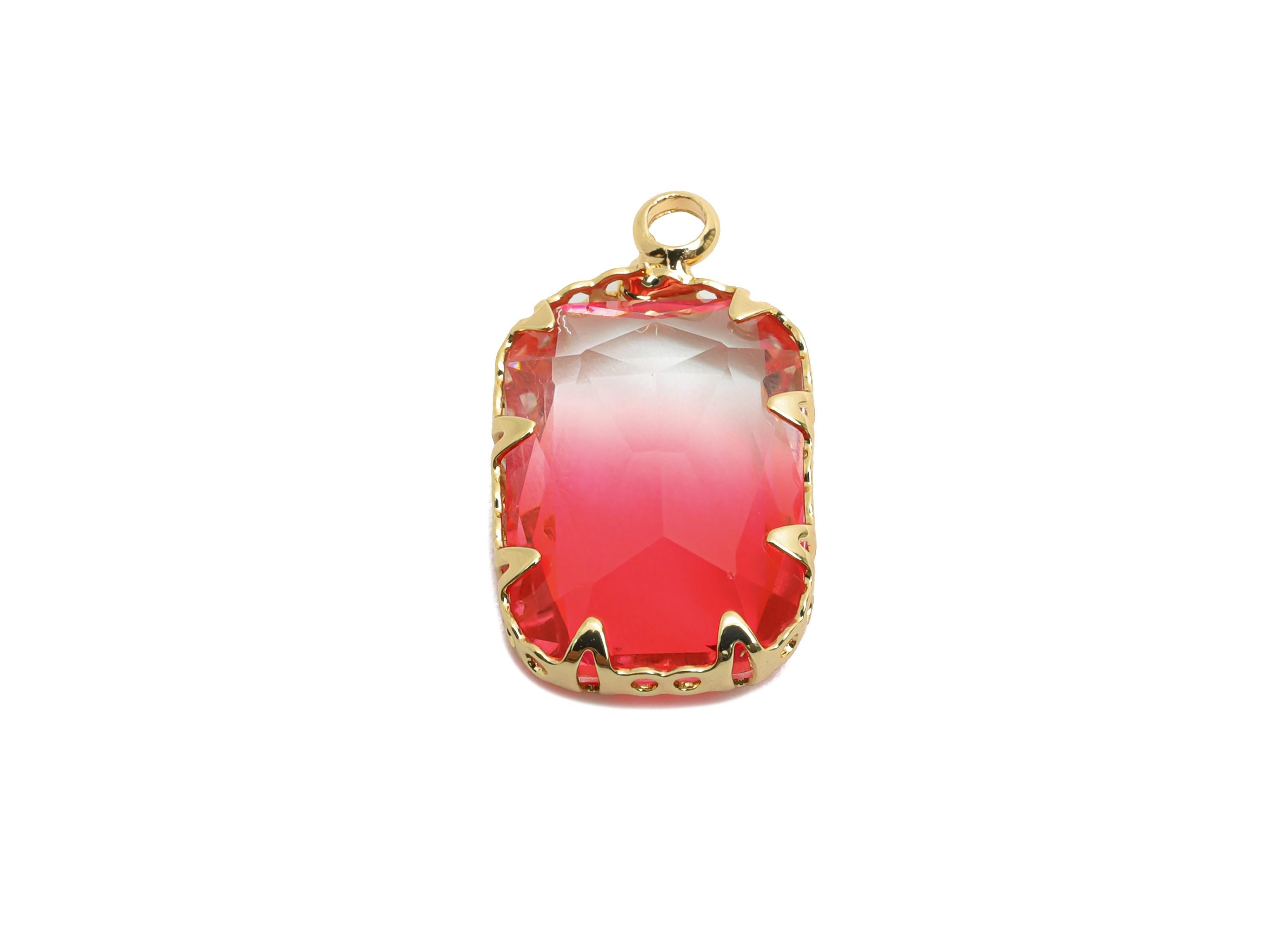 Faceted Rectangle Crystal Charm - Brass Gradient Glass Pendant - Elegant Geometric Jewelry - KC Gold Tone Plated - 19x11x5.45mm - GS1231 - DOMEDBAZAAR