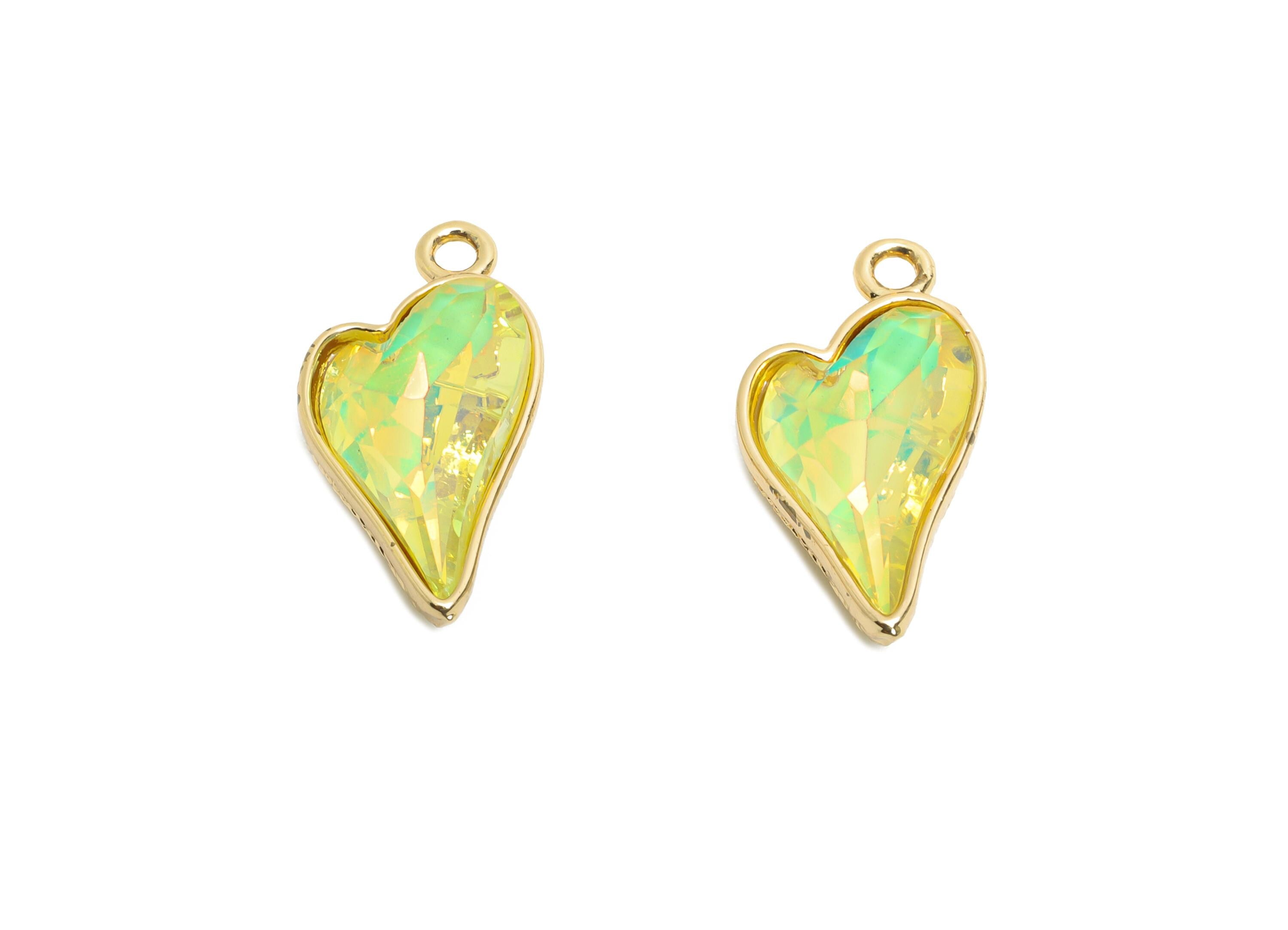 Heart Crystal Bracelet Charms - Textured Brass Crystal Dual-Sided Pendant - Unique Jewelry Component - KC Gold Plated - 19x10x5mm - GS1173 - DOMEDBAZAAR