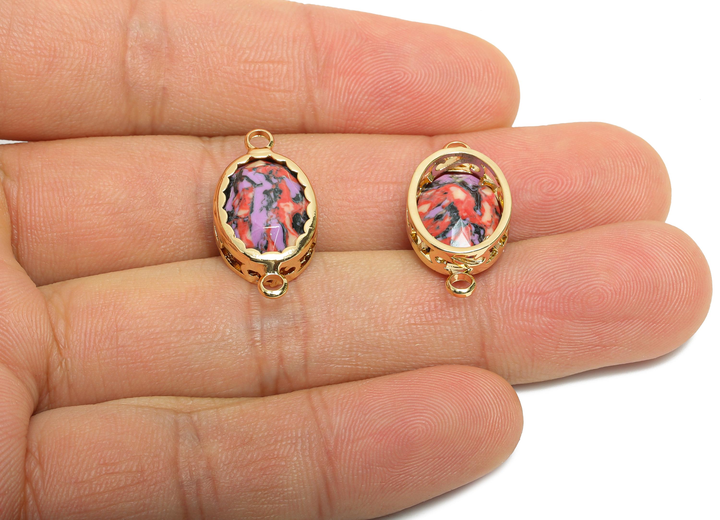 Brass Oval Glass Connector - Dainty Artisan Glass Connector - Dainty Gold and Crystal Connector - KC Gold Plated - 23x12x6mm - GS1261 - DOMEDBAZAAR