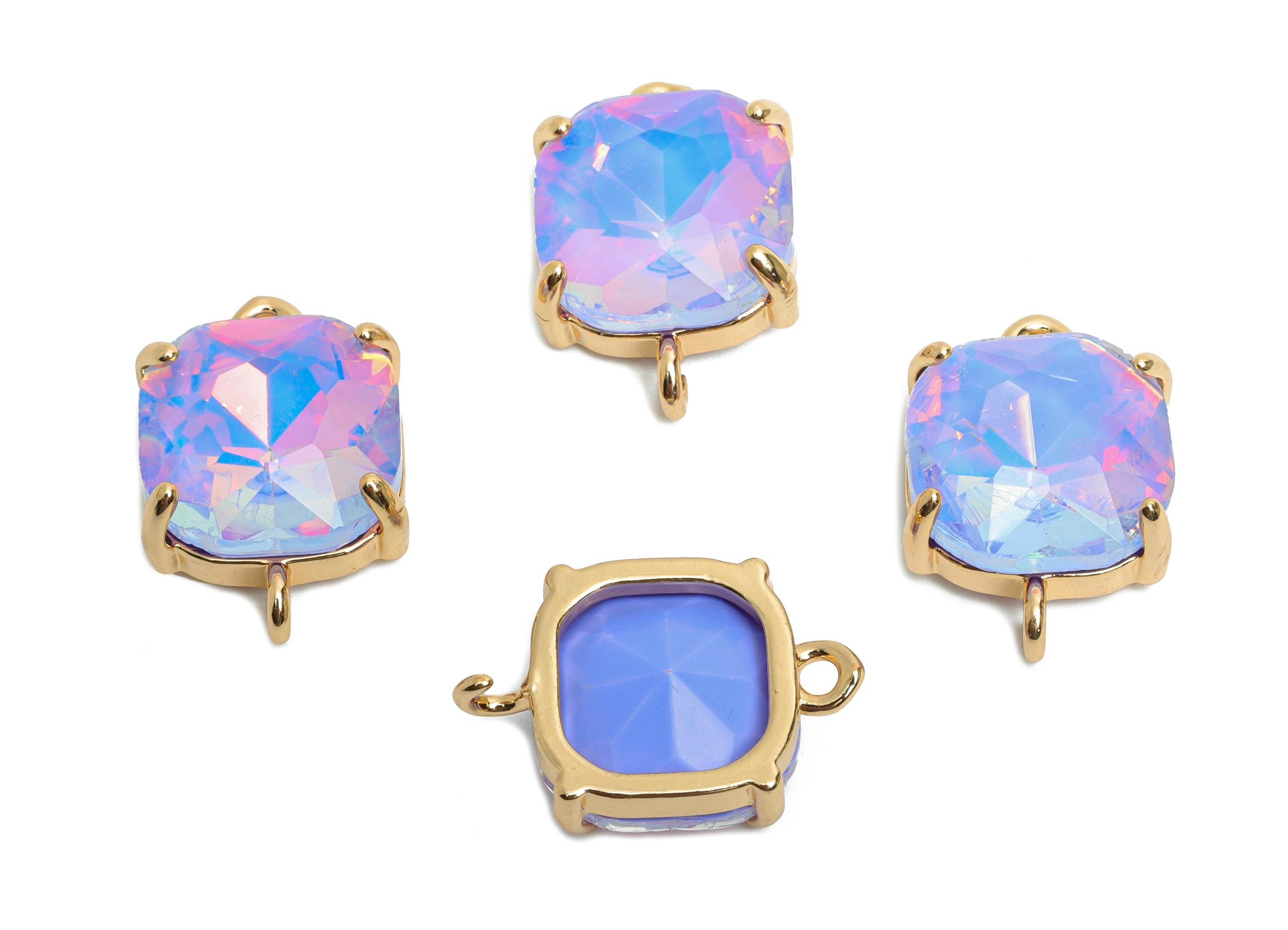 Square Crystal Bracelet Connector - Sparkling Brass Glass Charms - Ornate Square Connector - KC Gold Tone Plated - 18x12.3x5.7mm - GS1284 - DOMEDBAZAAR
