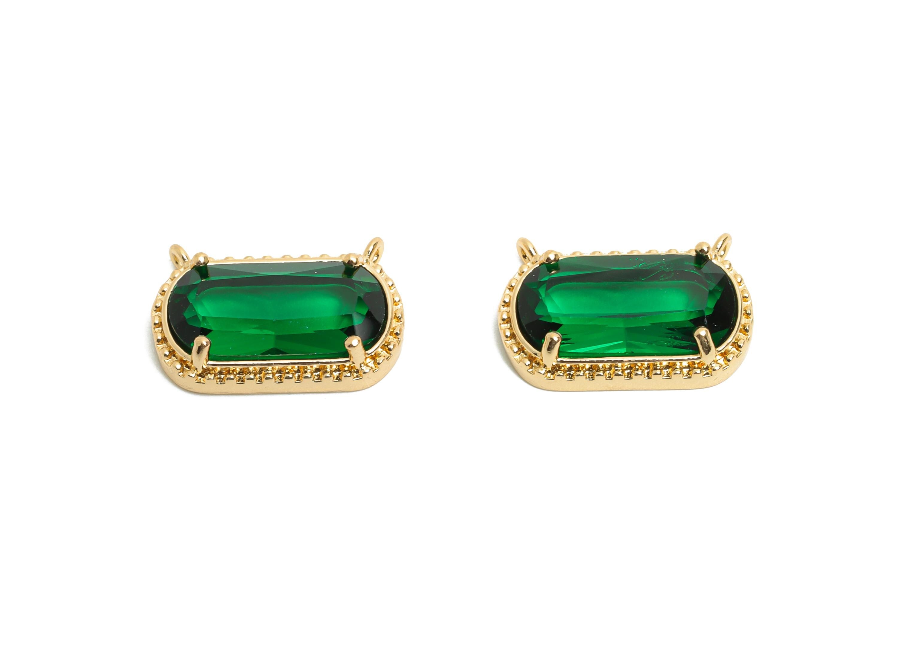 Brass Crystal Oval Pendant - Dainty Sparkling Green Charm - Modern Oval Rectangular Stone Pendant - KC Gold Tone Plated - 16x11x4mm -GS1291 - DOMEDBAZAAR