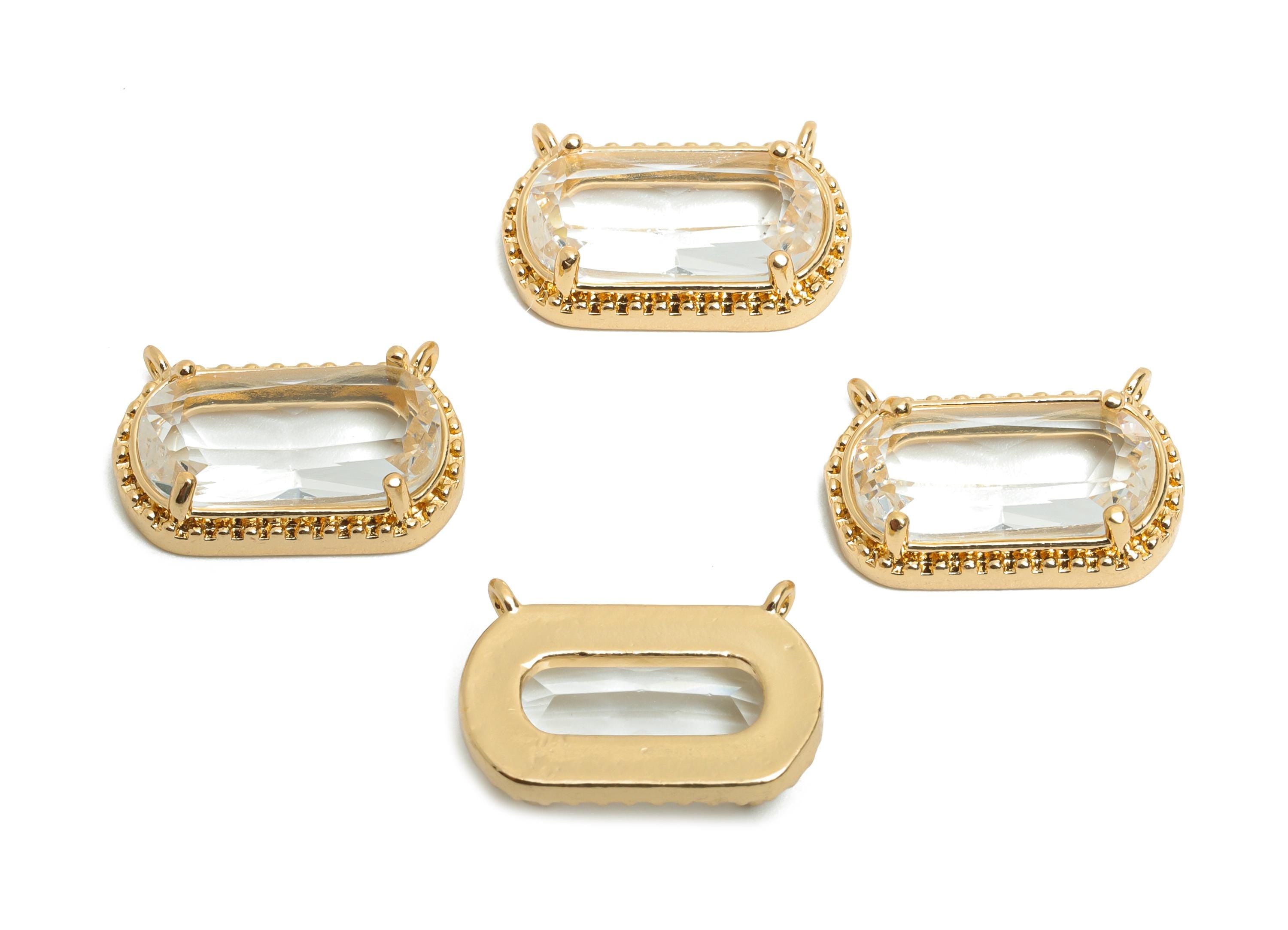 Brass Crystal Oval Pendant - Dainty Sparkling Transparent Charm - Modern Oval Rectangular Pendant - KC Gold Tone Plated -16x11x4mm-GS1292 - DOMEDBAZAAR