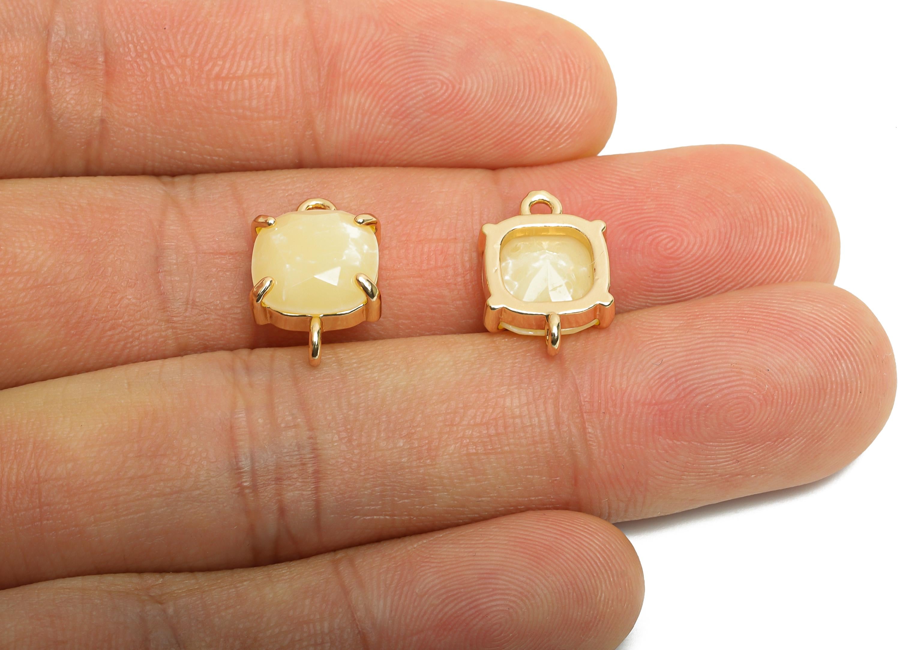 Square Crystal Bracelet Connector - Brass Faceted Glass Charms - Modern Square Connector - KC Gold Tone Plated - 16.4x10.4x5.57mm - GS1240 - DOMEDBAZAAR