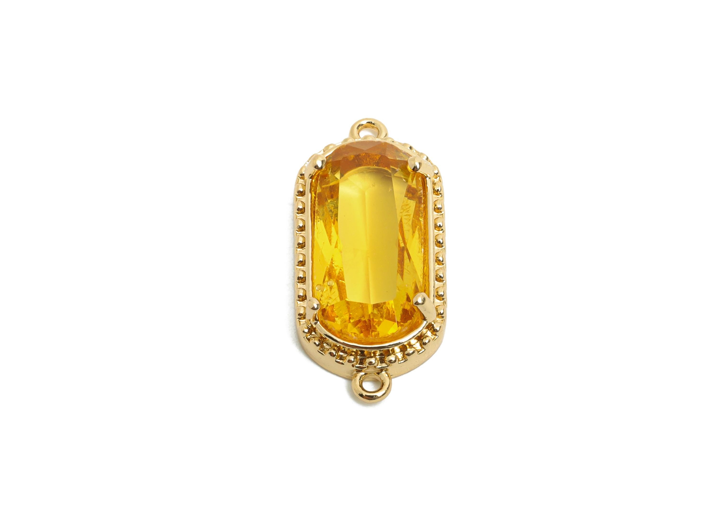 Brass Crystal Connector - Dainty Yellow Frame Pendant - Modern Oval Rectangular Stone Bracelet - KC Gold Tone Plated - 20x9x4mm - GS1307 - DOMEDBAZAAR
