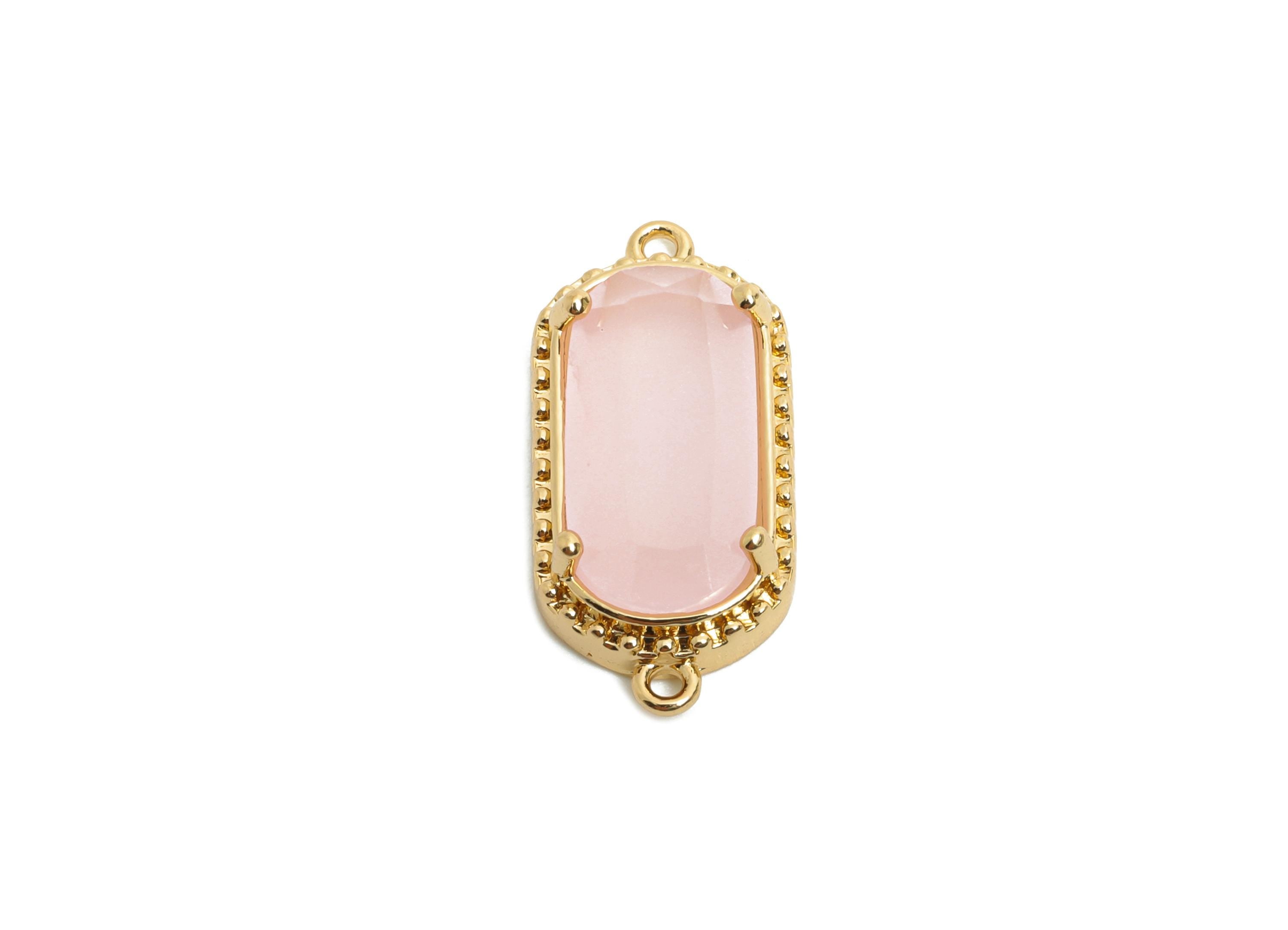 Brass Crystal Connector - Dainty Pink Frame Pendant - Sparking Oval Rectangular Stone Bracelet - KC Gold Tone Plated - 20x9x4mm - GS1210 - DOMEDBAZAAR