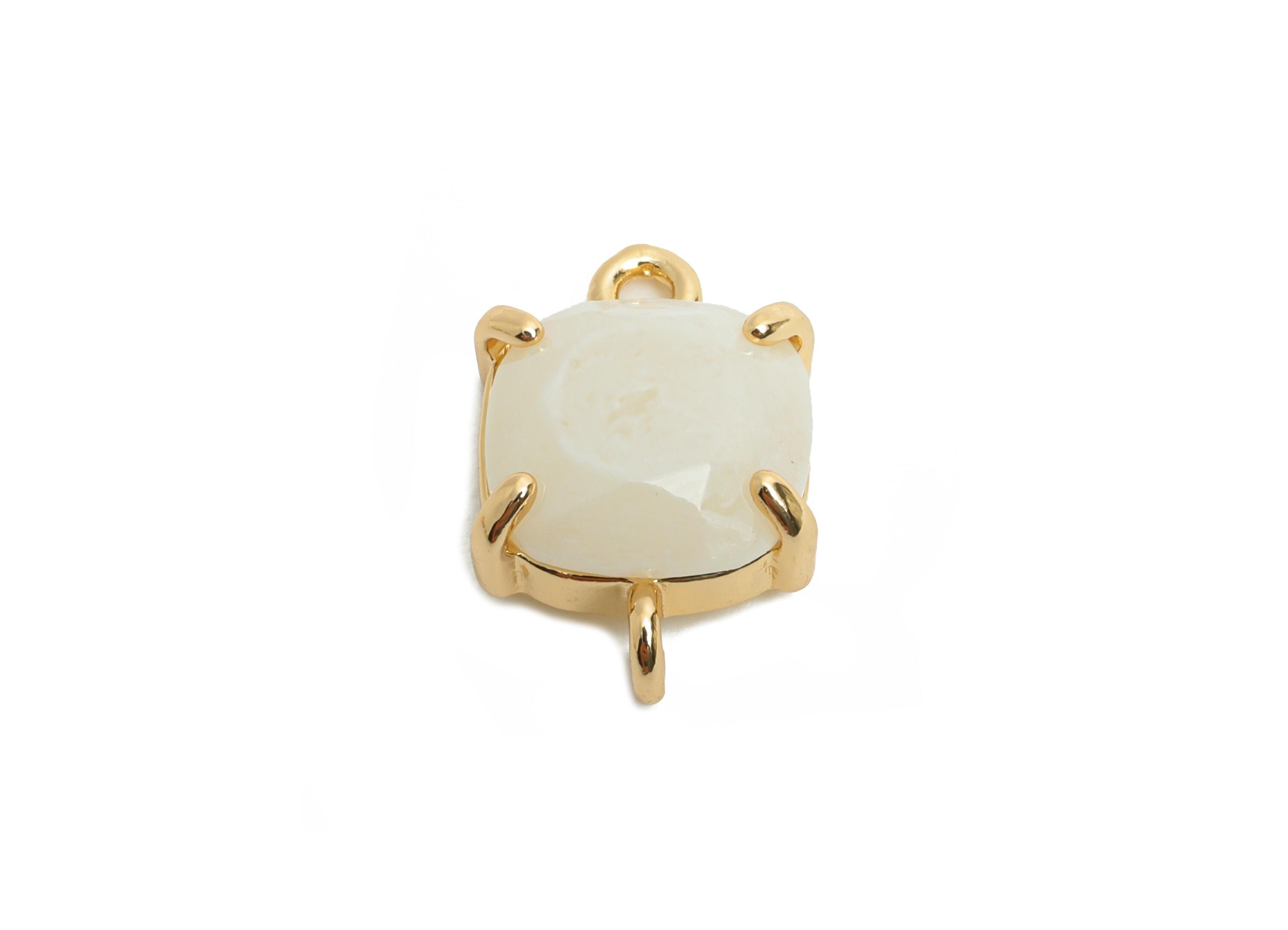 Square Crystal Bracelet Connector - Brass Faceted Glass Charms - Modern Square Connector - KC Gold Tone Plated - 16.4x10.4x5.57mm - GS1242 - DOMEDBAZAAR