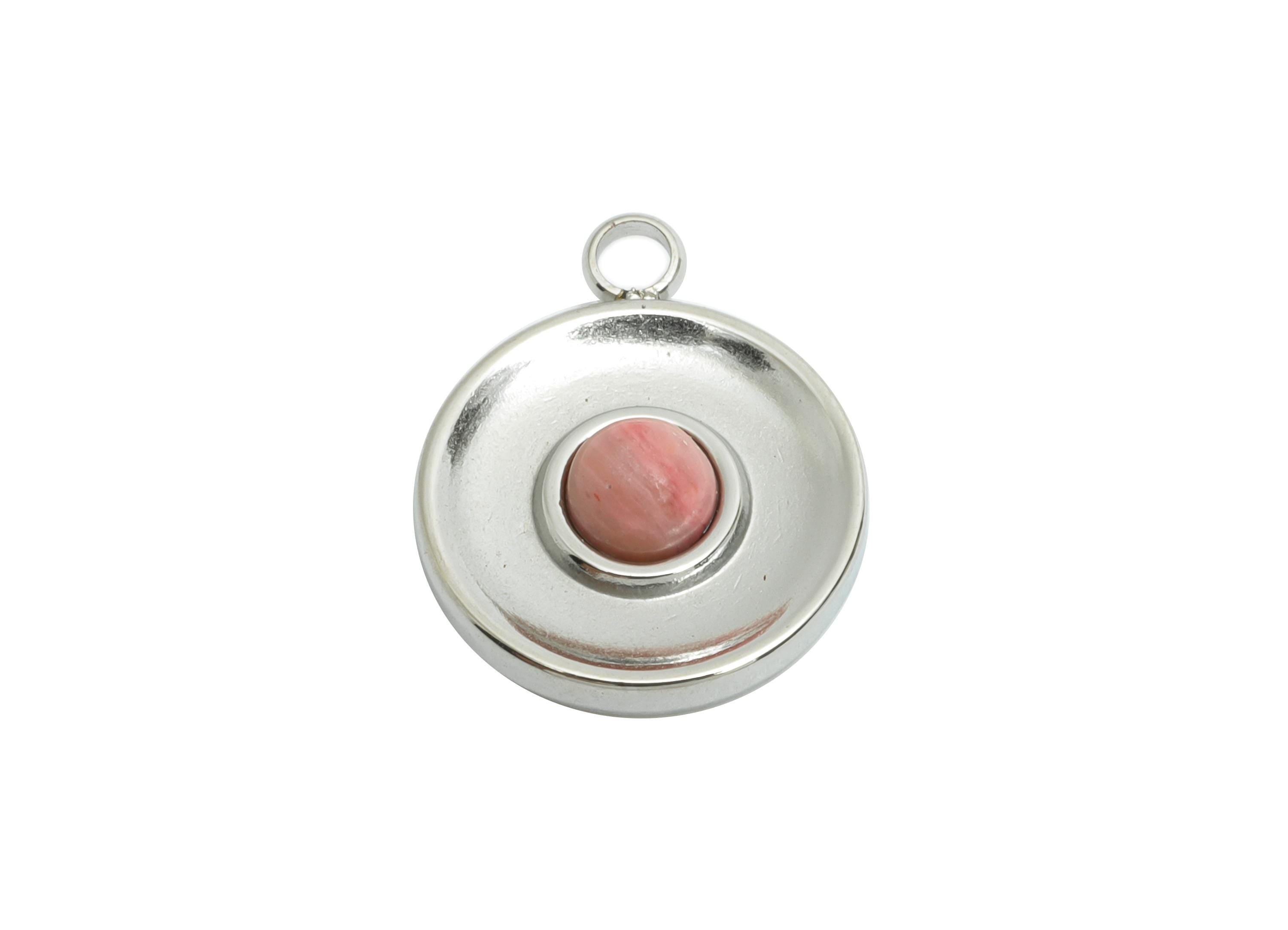 Steel Natural Stone Charms - Artisanal Circular Stone Detail Pendant - Decorative Gemstone Pendant - Steel Jewelry DIY - 15x12x3mm - SS1679 - DOMEDBAZAAR