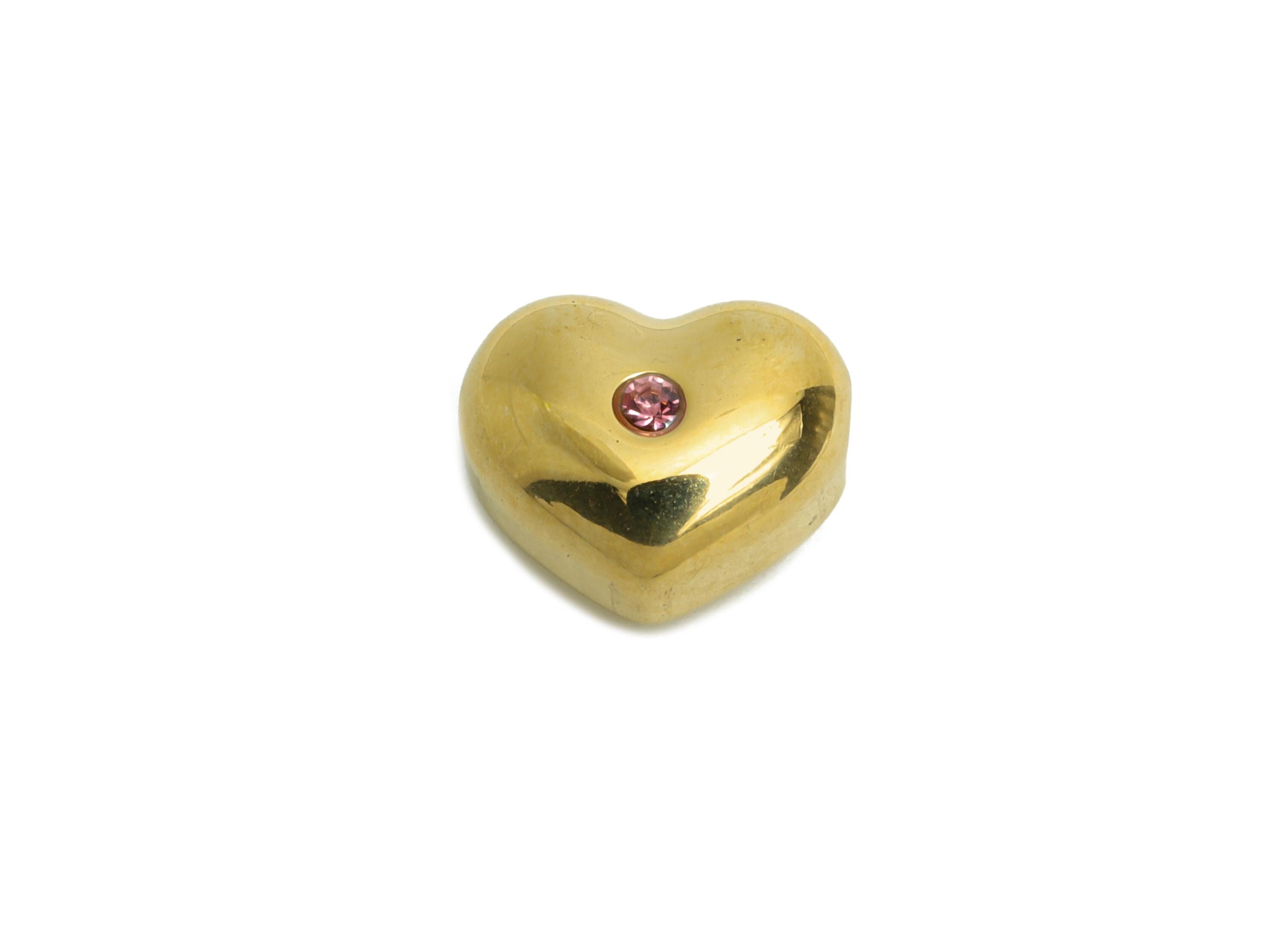 Shiny Gold CZ Heart Bead - Beads With Sparkling Pink Crystals - Sparking Heart Cubic Zircon Bead  - 14K Real Gold - 10x8x6mm - SS1677 - DOMEDBAZAAR