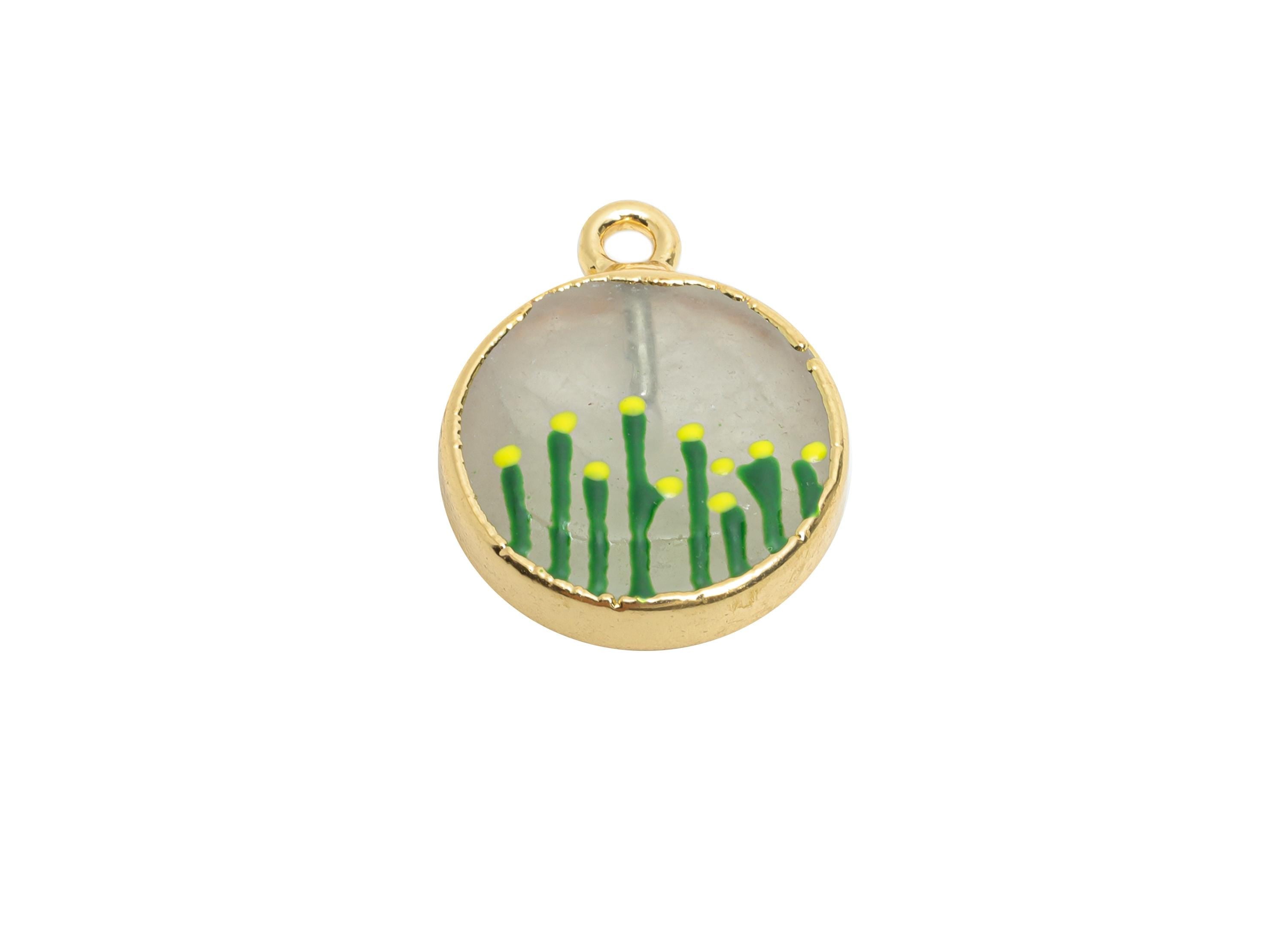 Rose Quartz Earring Charm - Brass Handmade Gold Foral With Enamel Pendant - Brass Botanical Theme - KC Gold Plating - 18x15x2.9mm - NS2883B - DOMEDBAZAAR