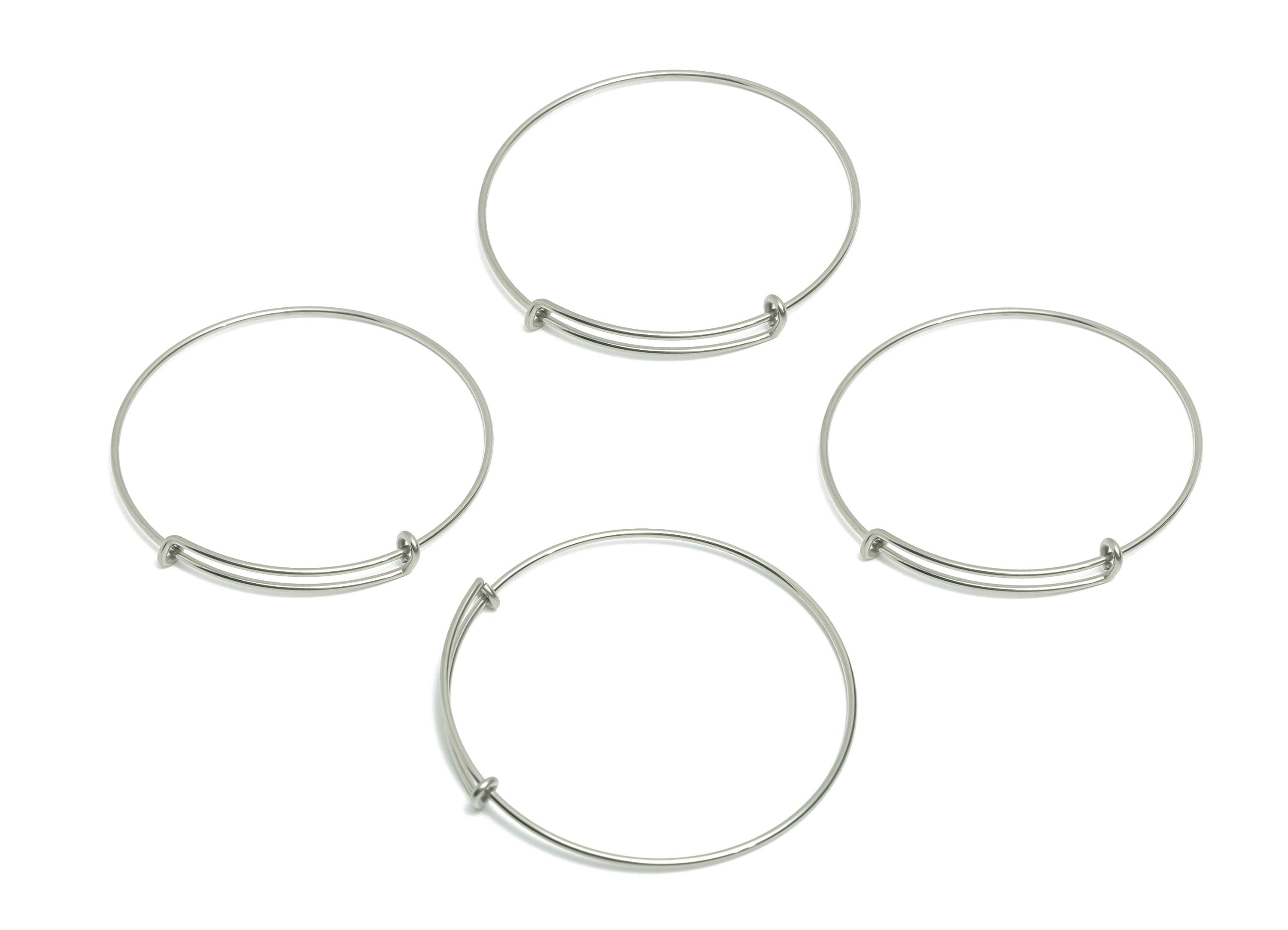 65mm Adjustable Bangle Bracelet - One Loop Steel Bracelet - Expandable Wire Bangle for Charm - Steel Jewelry Supplies - 65x65x1.6mm - SS1720 - DOMEDBAZAAR