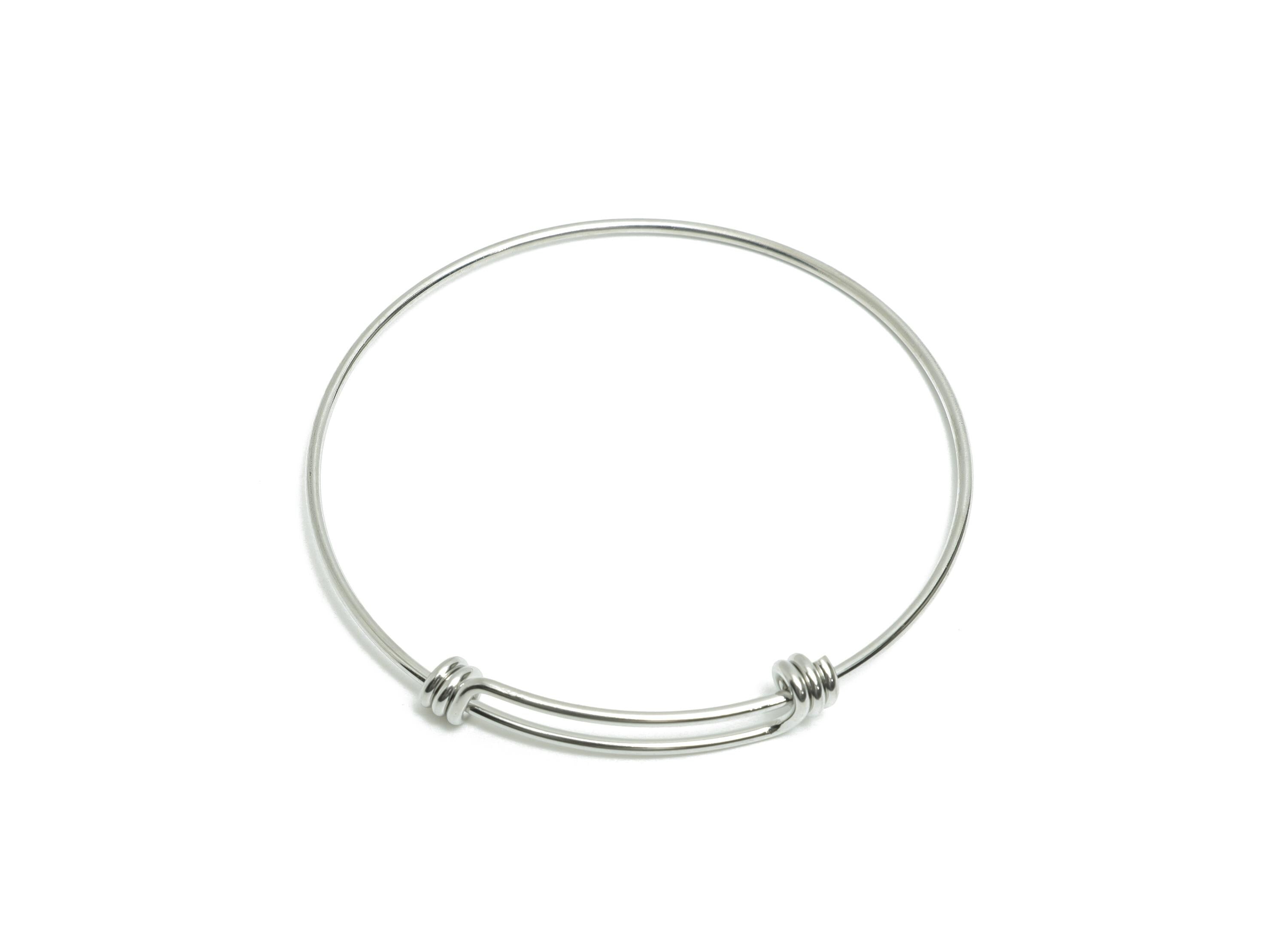 63mm Adjustable Bangle Bracelet - One Loop Steel Bracelet - Expandable Wire Bangle for Charm - Steel Jewelry Supplies - 63x63x1.6mm - SS1719 - DOMEDBAZAAR
