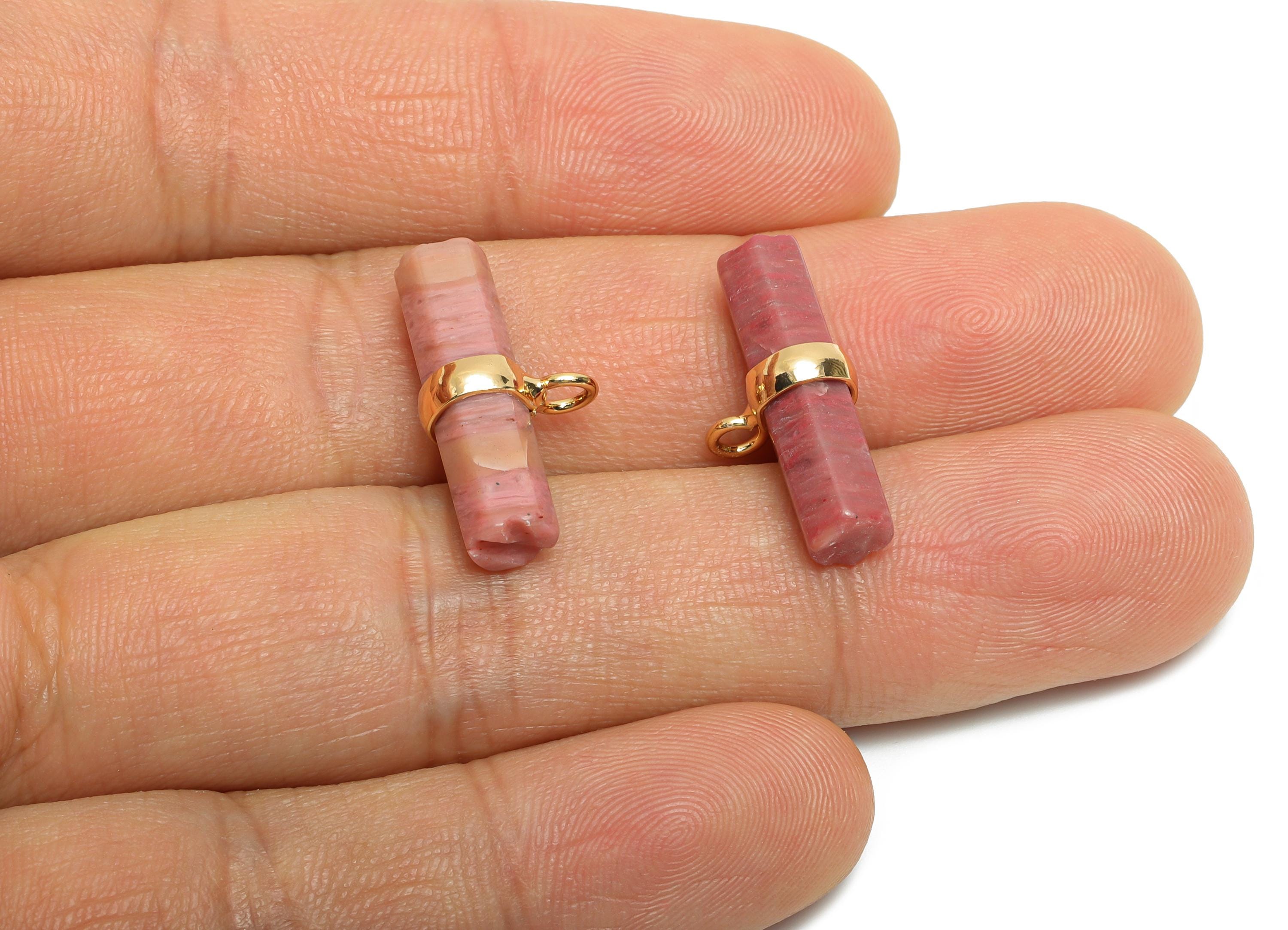 Wood Grain Stone Bar Pendant - Brass Rectangular Stone Charm For Necklace - Modern Stone Jewelry - KC Gold Plating - 22x11x6mm - NS2882D - DOMEDBAZAAR