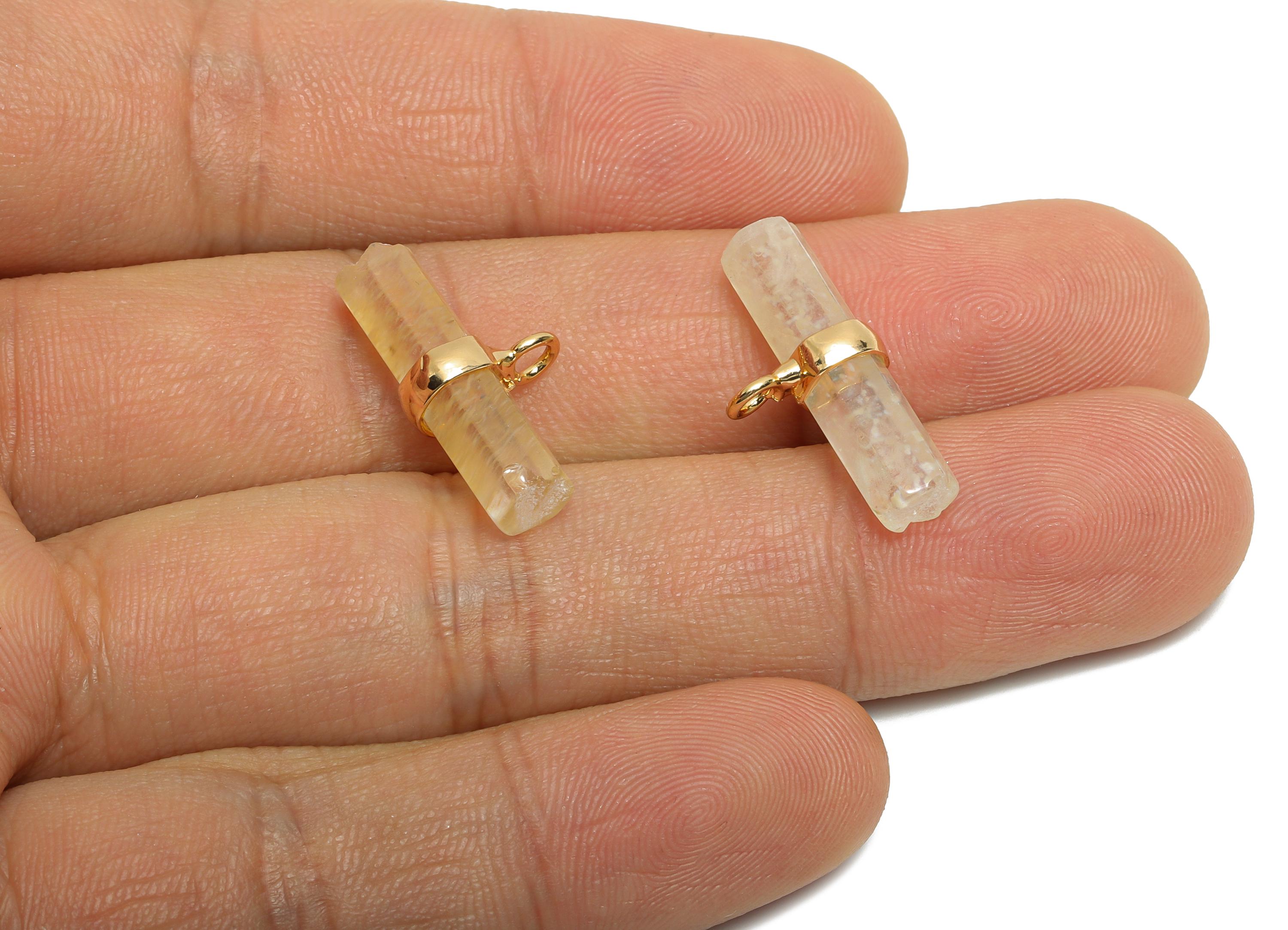 Smoky Quartz Bar Pendant - Brass Rectangular Stone Charm For Necklace - Modern Stone Jewelry - KC Gold Plating - 21x11x6.86mm - NS2882H - DOMEDBAZAAR