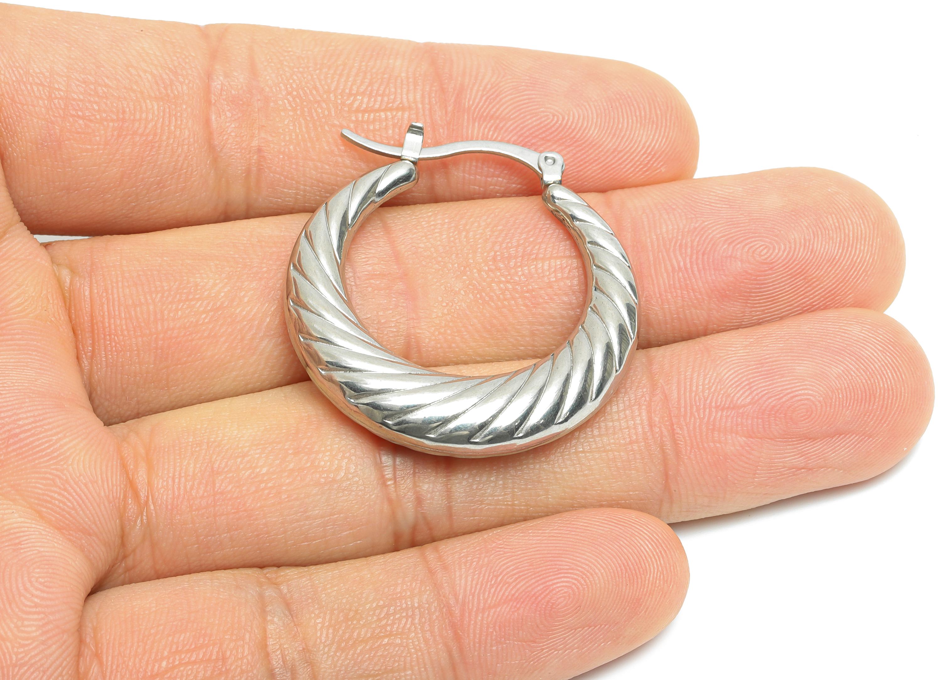 Steel Hoop Earring - Twisted Vintage Silver Hoop Earring - Hinged Back - Elegant Steel Hoop Jewelry - Steel Finding - 33x31.6x6.4mm - SS1696 - DOMEDBAZAAR