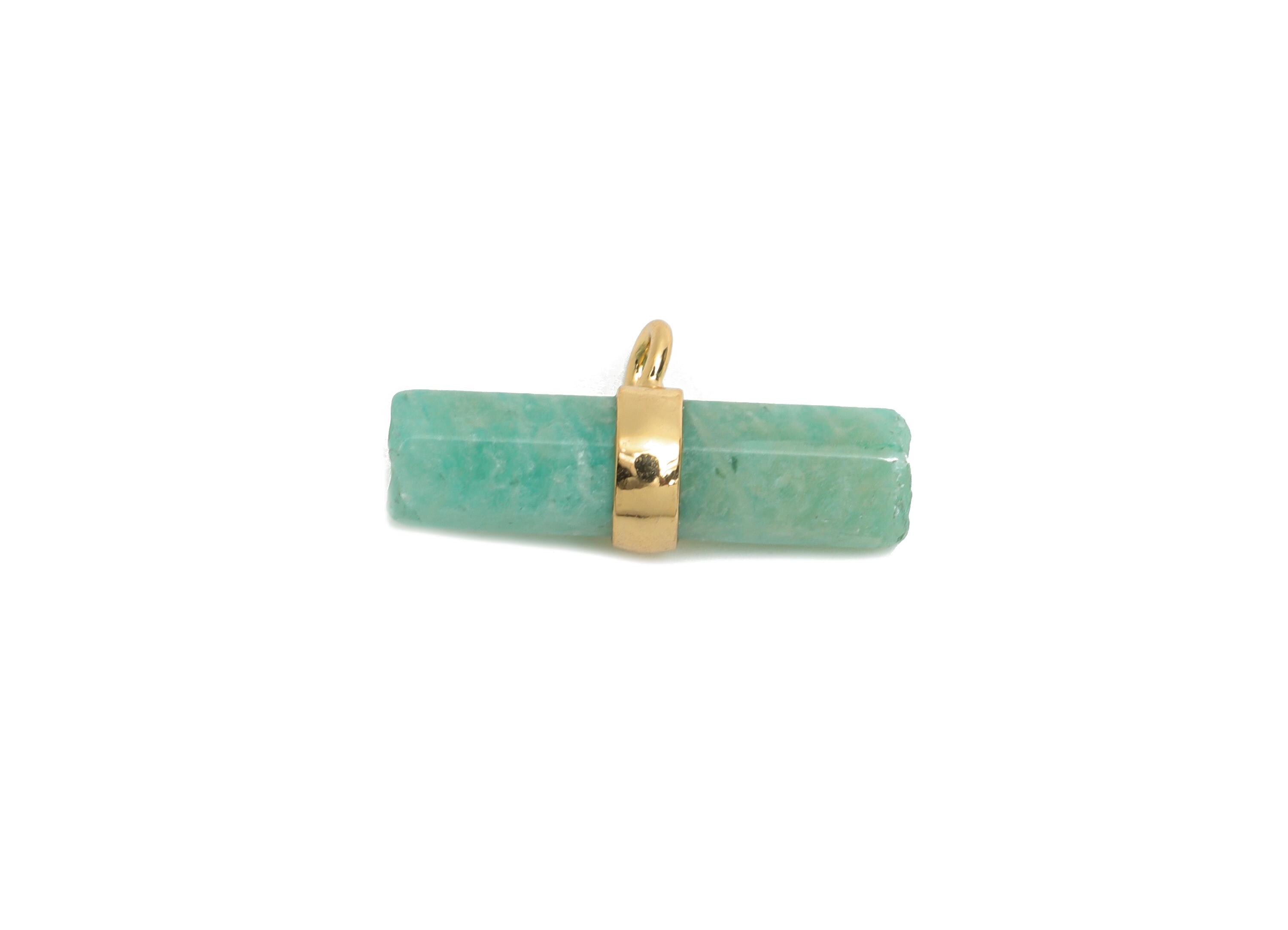 Amazonite Bar Pendant - Brass Rectangular Stone Charm For Necklace - Brass Modern Stone Jewelry - KC Gold Plating - 21x10x6mm - NS2882G - DOMEDBAZAAR