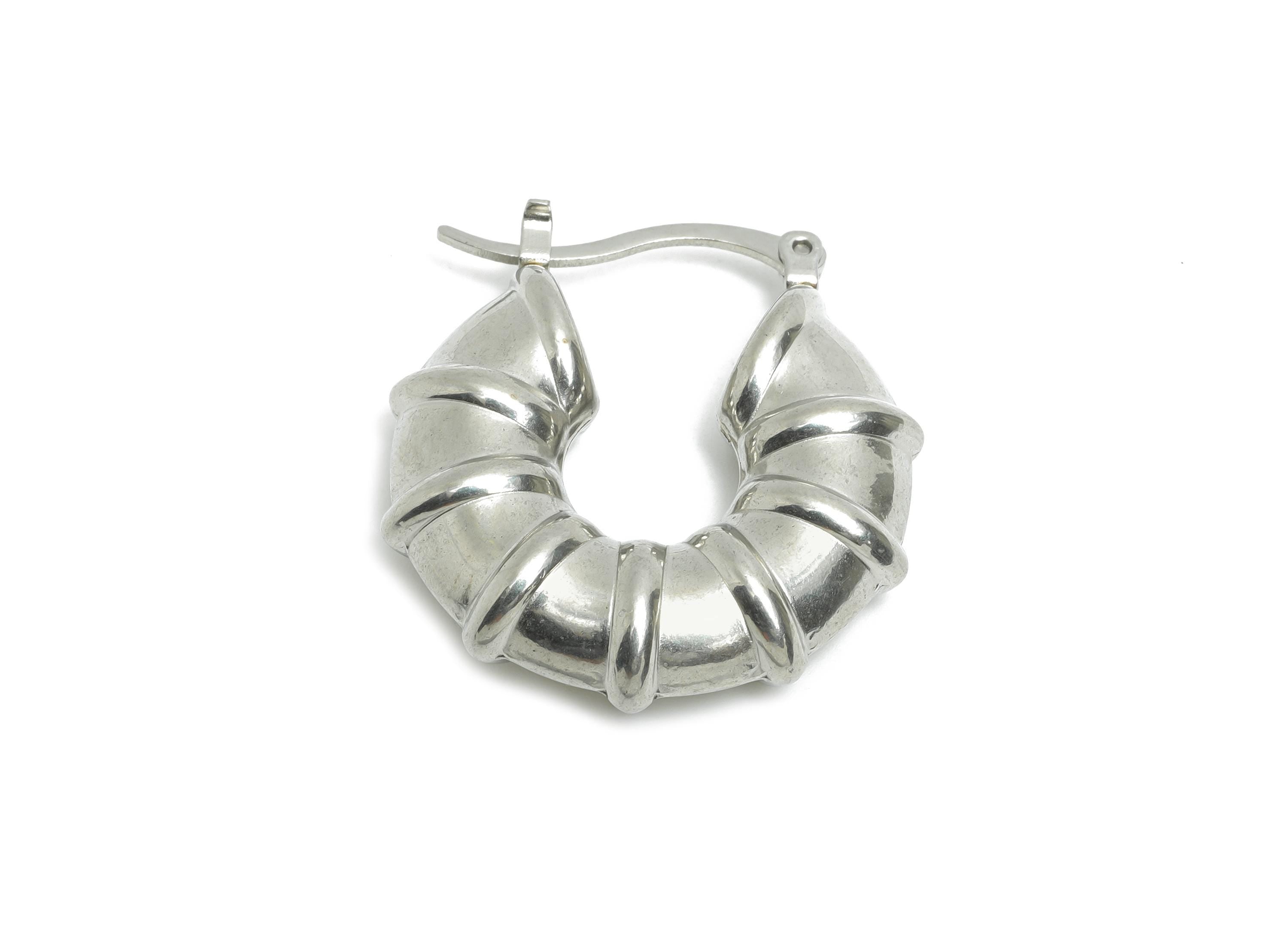 Steel Hoop Earring - Unique Silver Metal Hoop Earring - Hinged Back - Statement Steel Hoop Jewelry - Steel Finding - 28x27.74x7.7mm - SS1706 - DOMEDBAZAAR