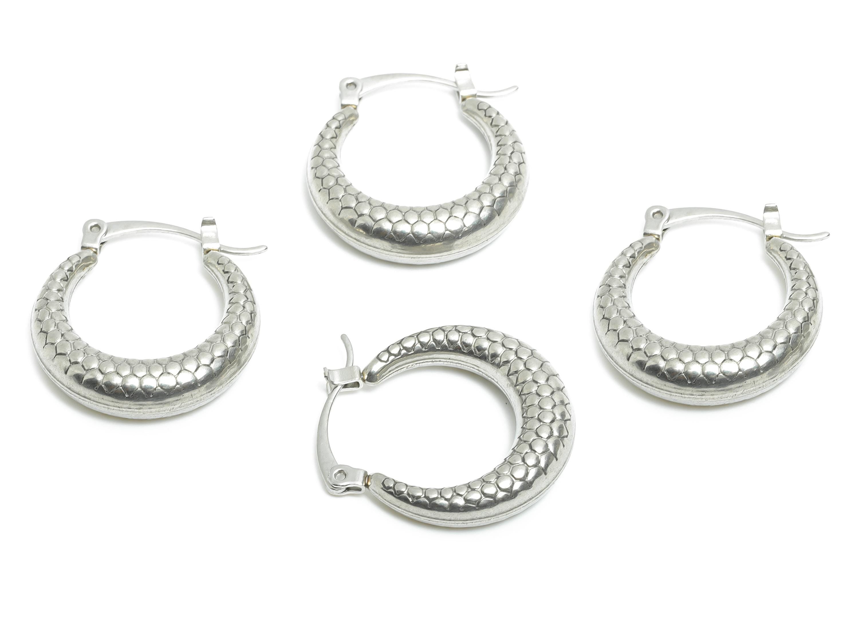 Steel Hoop Earring - Honeycomb Pattern Silver Hoop Earring - Hinged Back - Unique Steel Hoop Jewelry - Steel Finding - 22x24.36x6mm - SS1707 - DOMEDBAZAAR