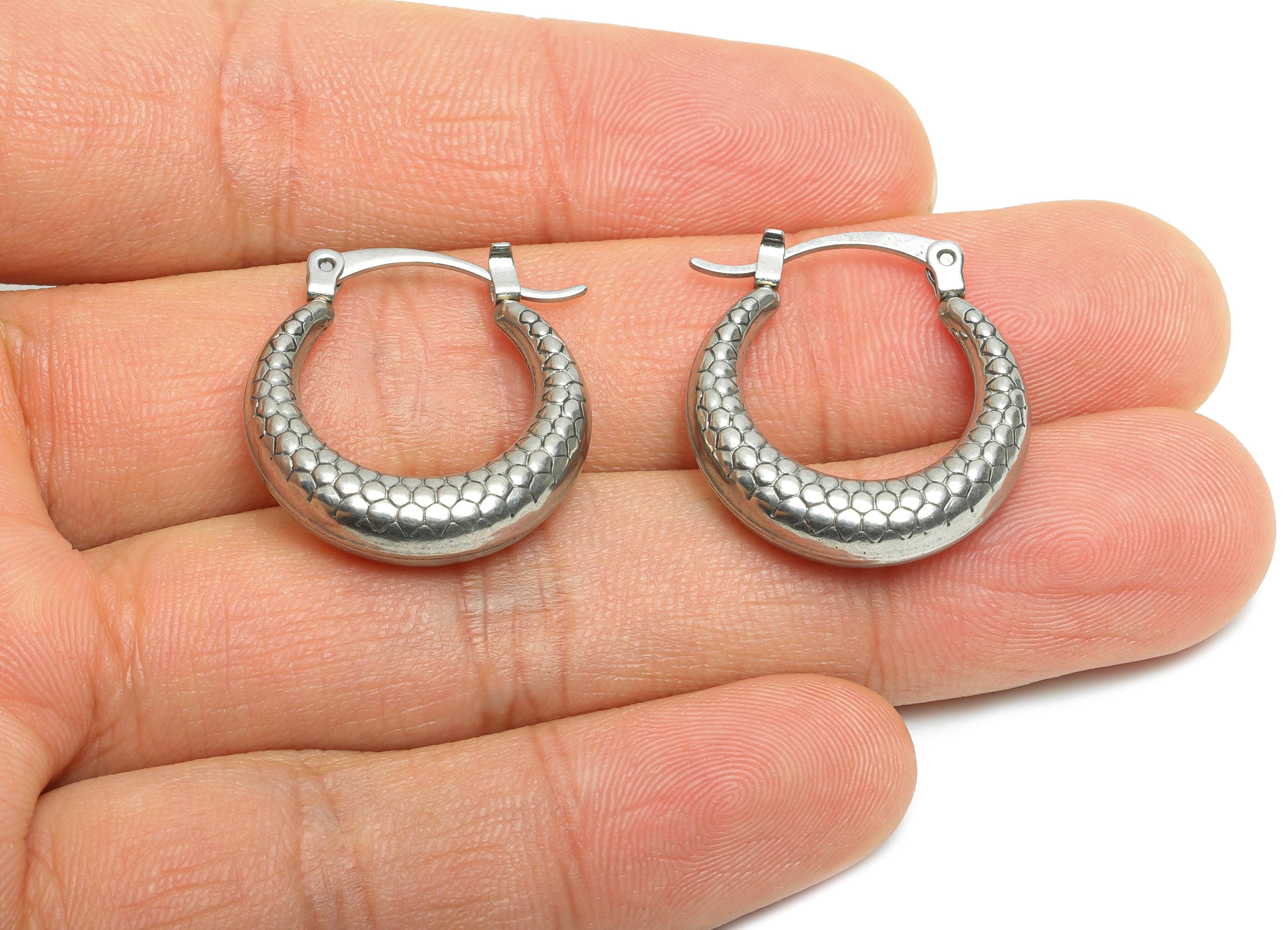 Steel Hoop Earring - Honeycomb Pattern Silver Hoop Earring - Hinged Back - Unique Steel Hoop Jewelry - Steel Finding - 22x24.36x6mm - SS1707 - DOMEDBAZAAR