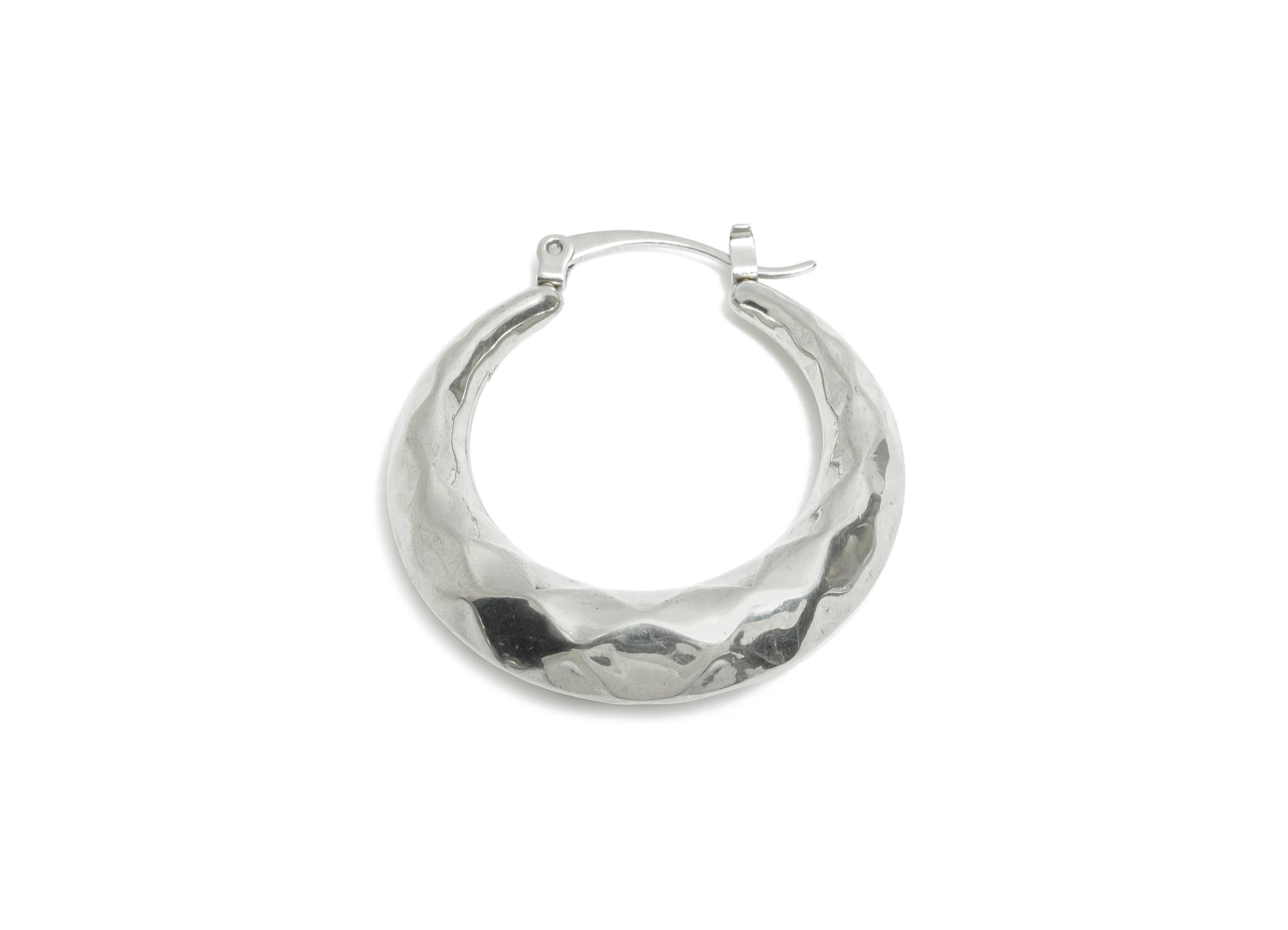 Steel Hoop Earring - Textured Faceted Silver Hoop Earring - Hinged Back - Hammered Steel Jewelry - Steel Finding - 32.7x31.85x7.5mm - SS1700 - DOMEDBAZAAR