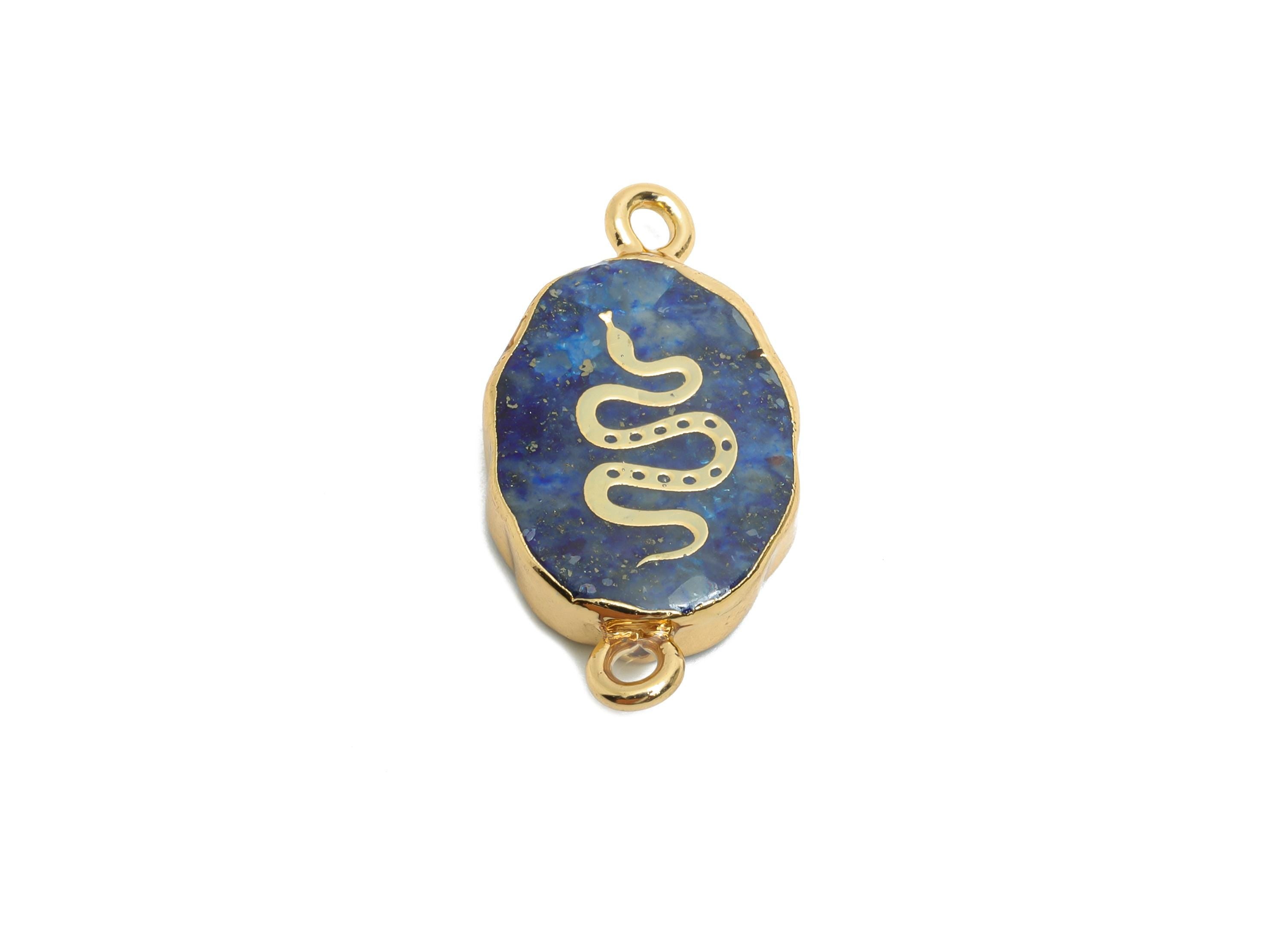 Brass Snake lapis lazuli Pendant - Connector For Handmade Bracelets - Artistic Bracelet Connector - KC Gold Plating - 24x12x5mm -NS2867 - DOMEDBAZAAR