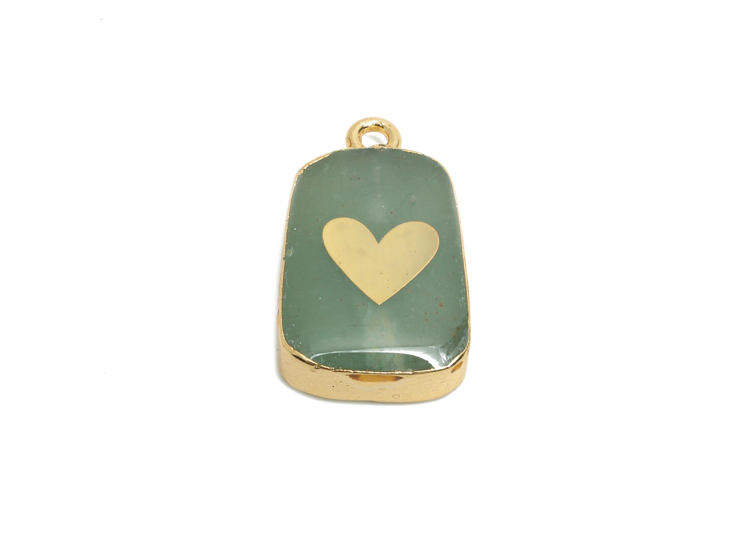 Green Gold Heart Pendant - Brass Aventurine For Handmade Necklace - Modern Heart Pendant - KC Gold Plating - 21x13x5.35mm - NS2870 - DOMEDBAZAAR