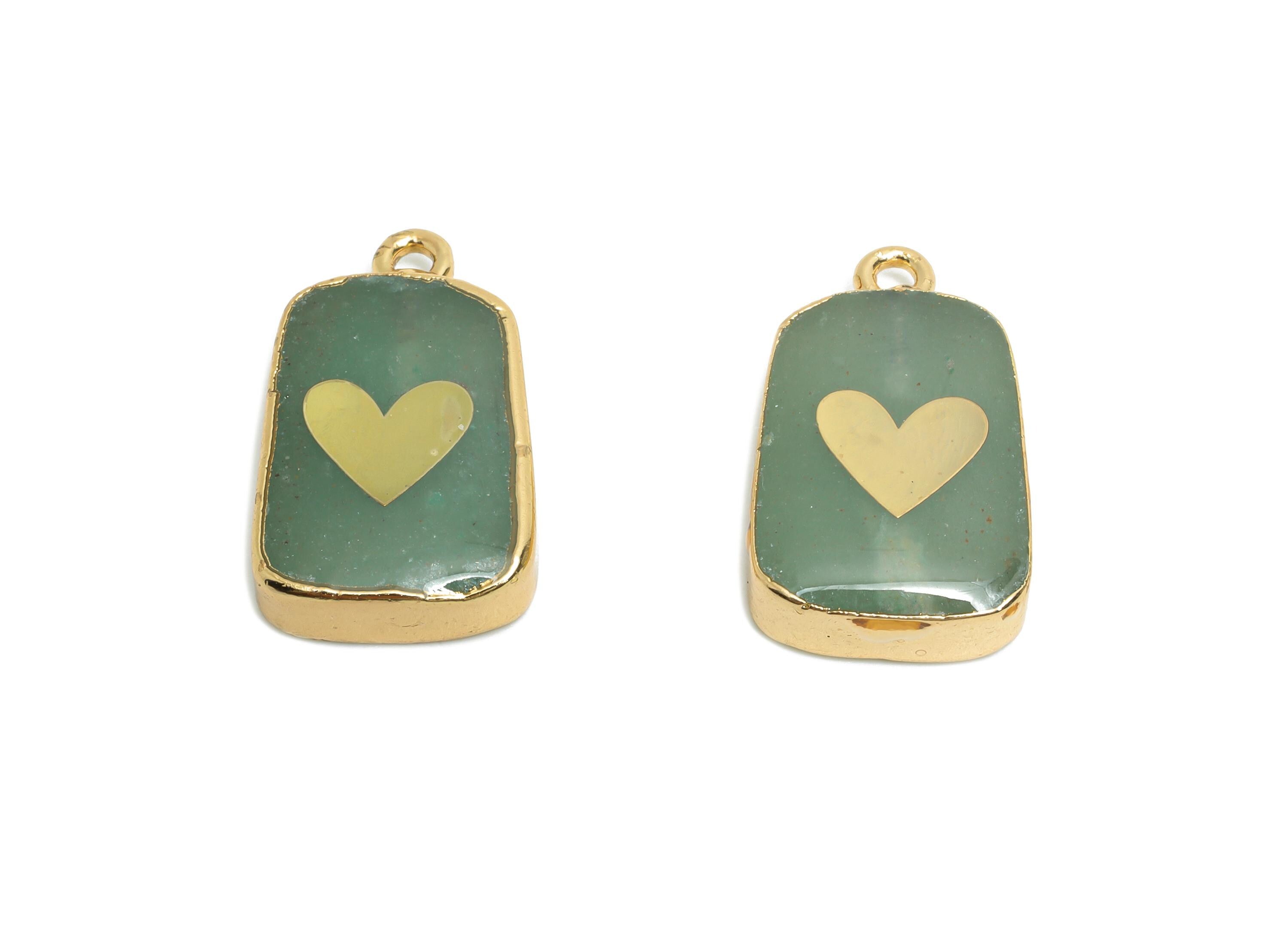 Green Gold Heart Pendant - Brass Aventurine For Handmade Necklace - Modern Heart Pendant - KC Gold Plating - 21x13x5.35mm - NS2870 - DOMEDBAZAAR