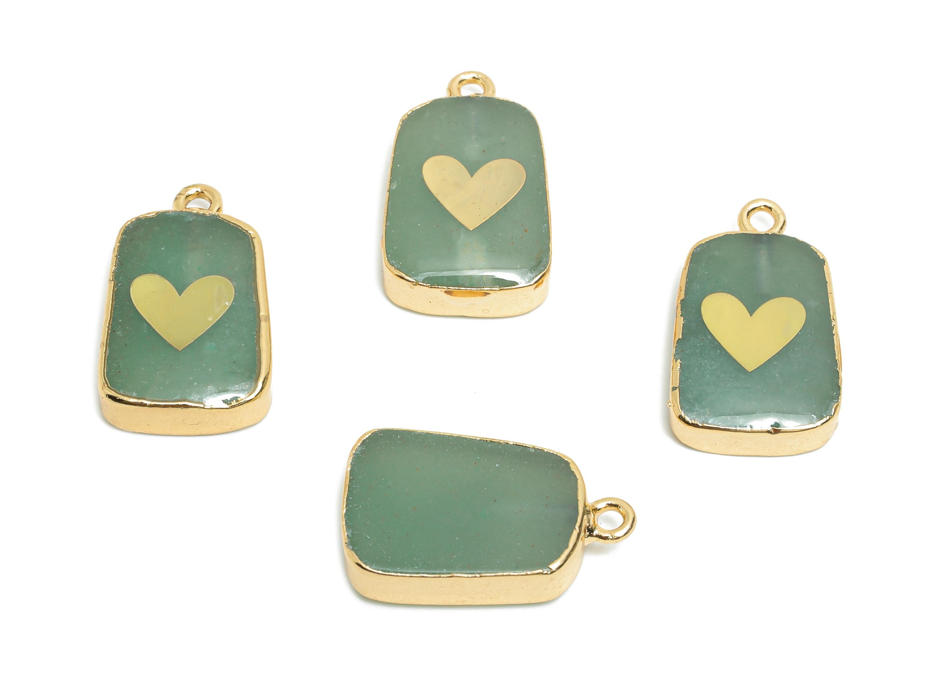 Green Gold Heart Pendant - Brass Aventurine For Handmade Necklace - Modern Heart Pendant - KC Gold Plating - 21x13x5.35mm - NS2870 - DOMEDBAZAAR