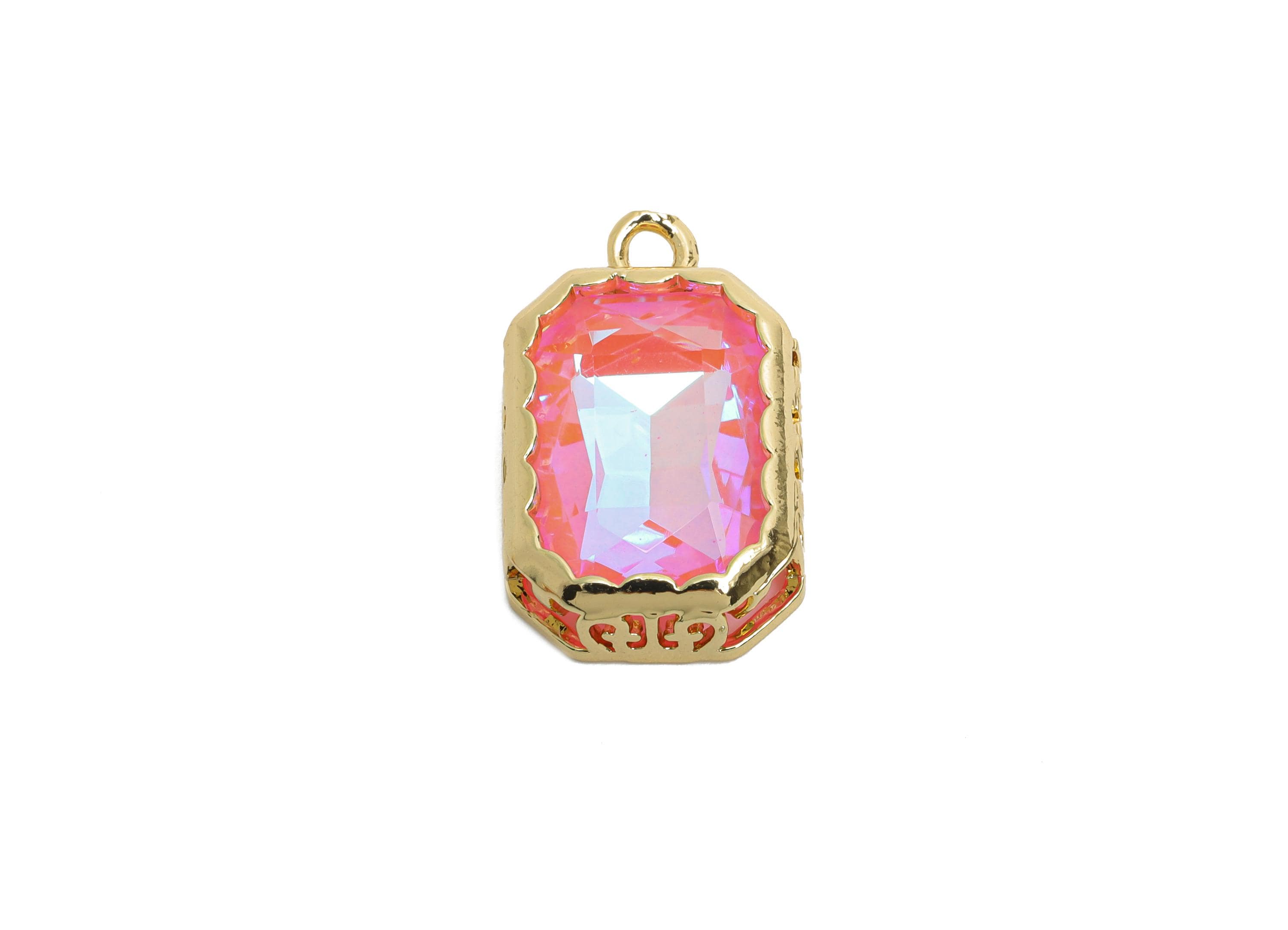Rectangular Glass Charm - Artisan Sparking Geometry Pendant - Dazzling Faceted Crystal Charm - KC Gold Tone Plated - 18x12x5mm- GS1169 - DOMEDBAZAAR